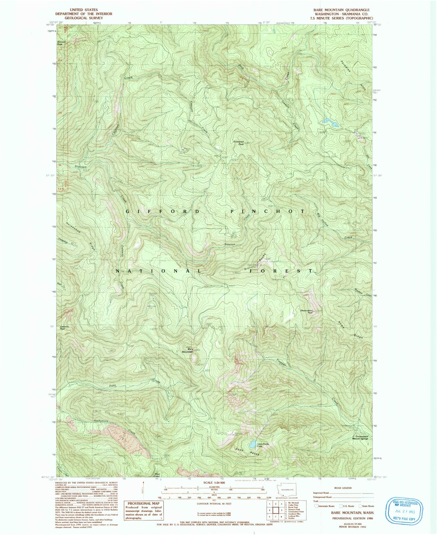 Classic USGS Bare Mountain Washington 7.5'x7.5' Topo Map Image