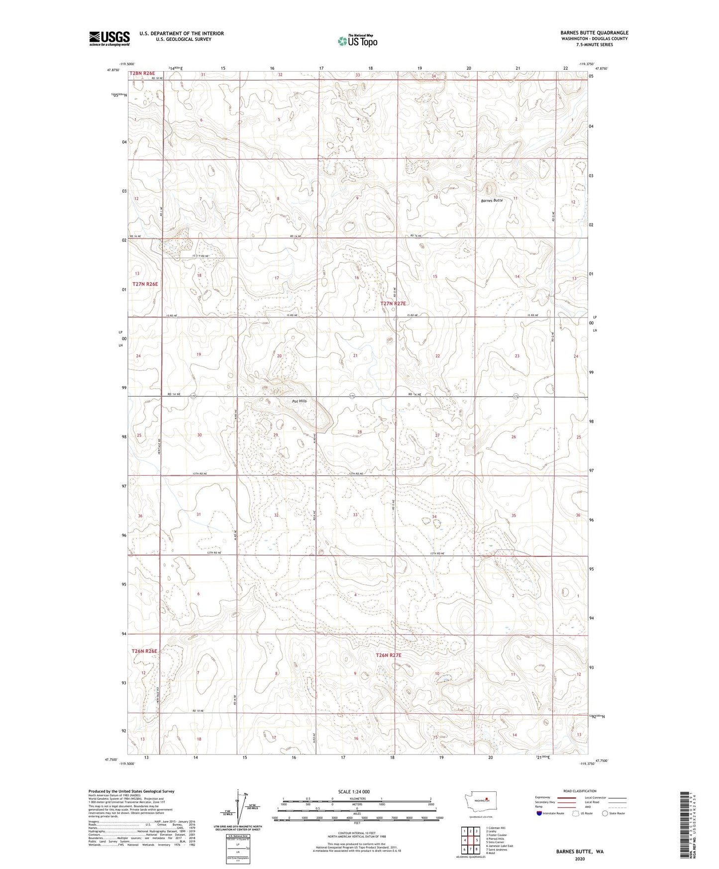 Barnes Butte Washington US Topo Map Image