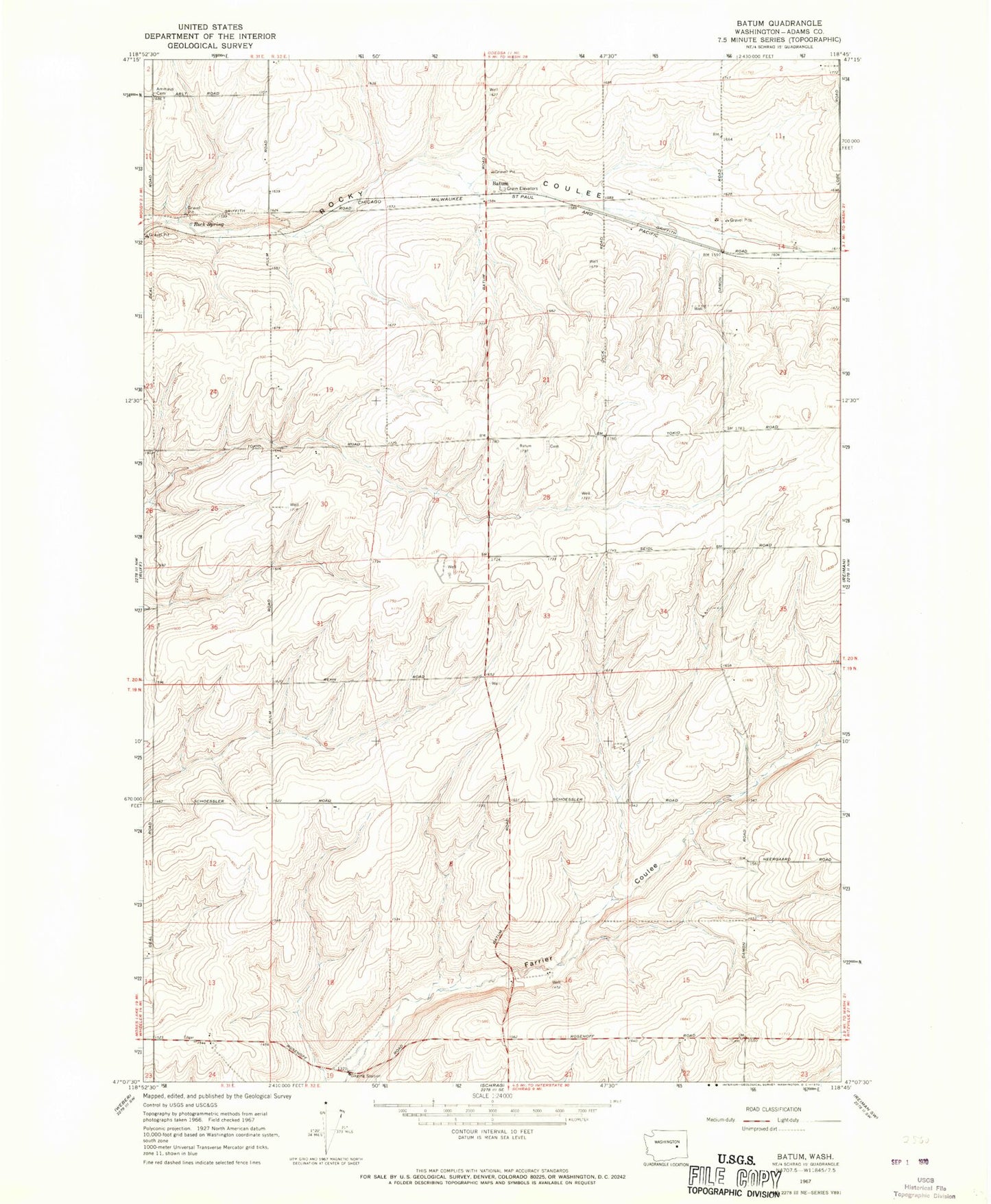 Classic USGS Batum Washington 7.5'x7.5' Topo Map Image