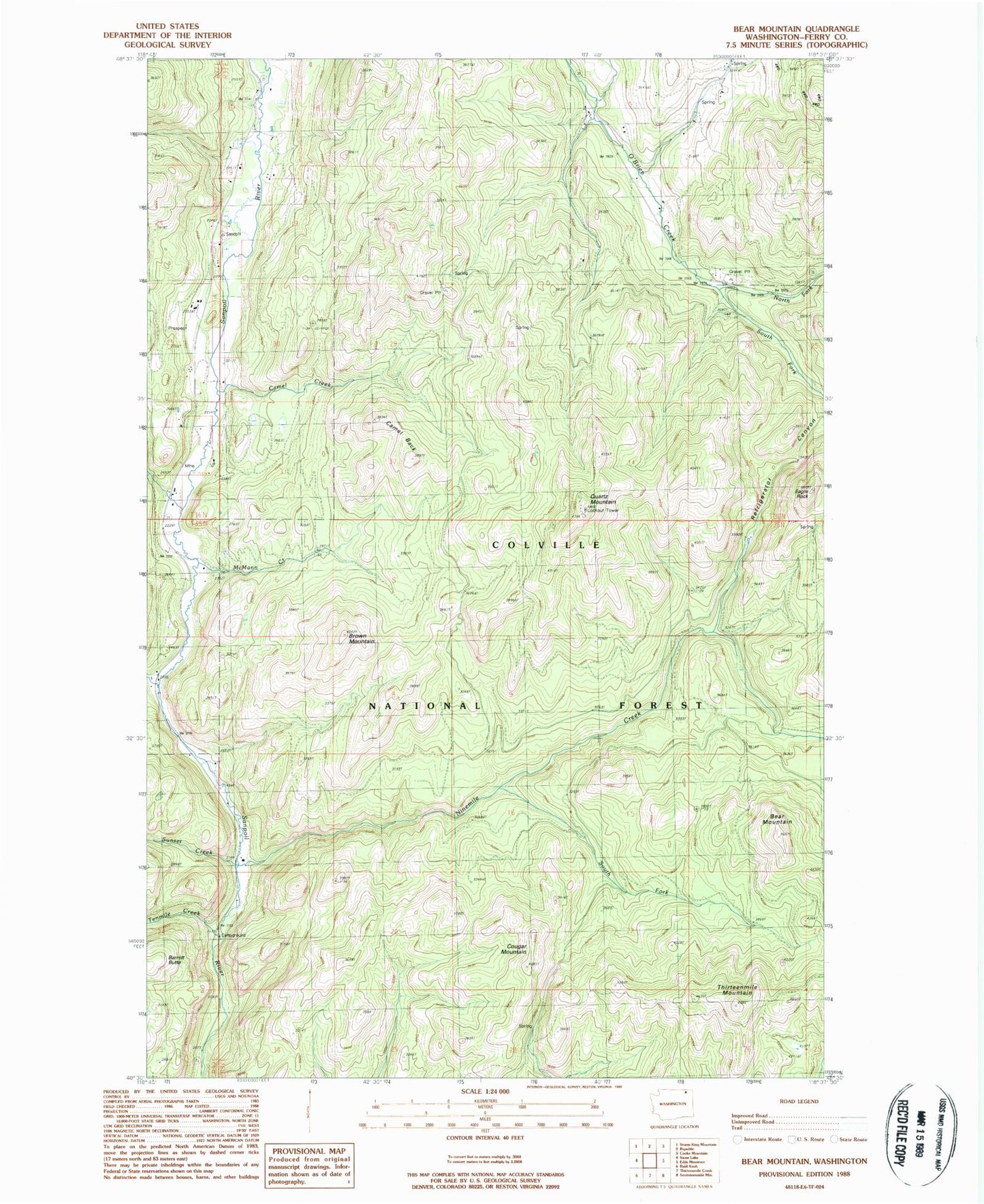 Classic USGS Bear Mountain Washington 7.5'x7.5' Topo Map Image