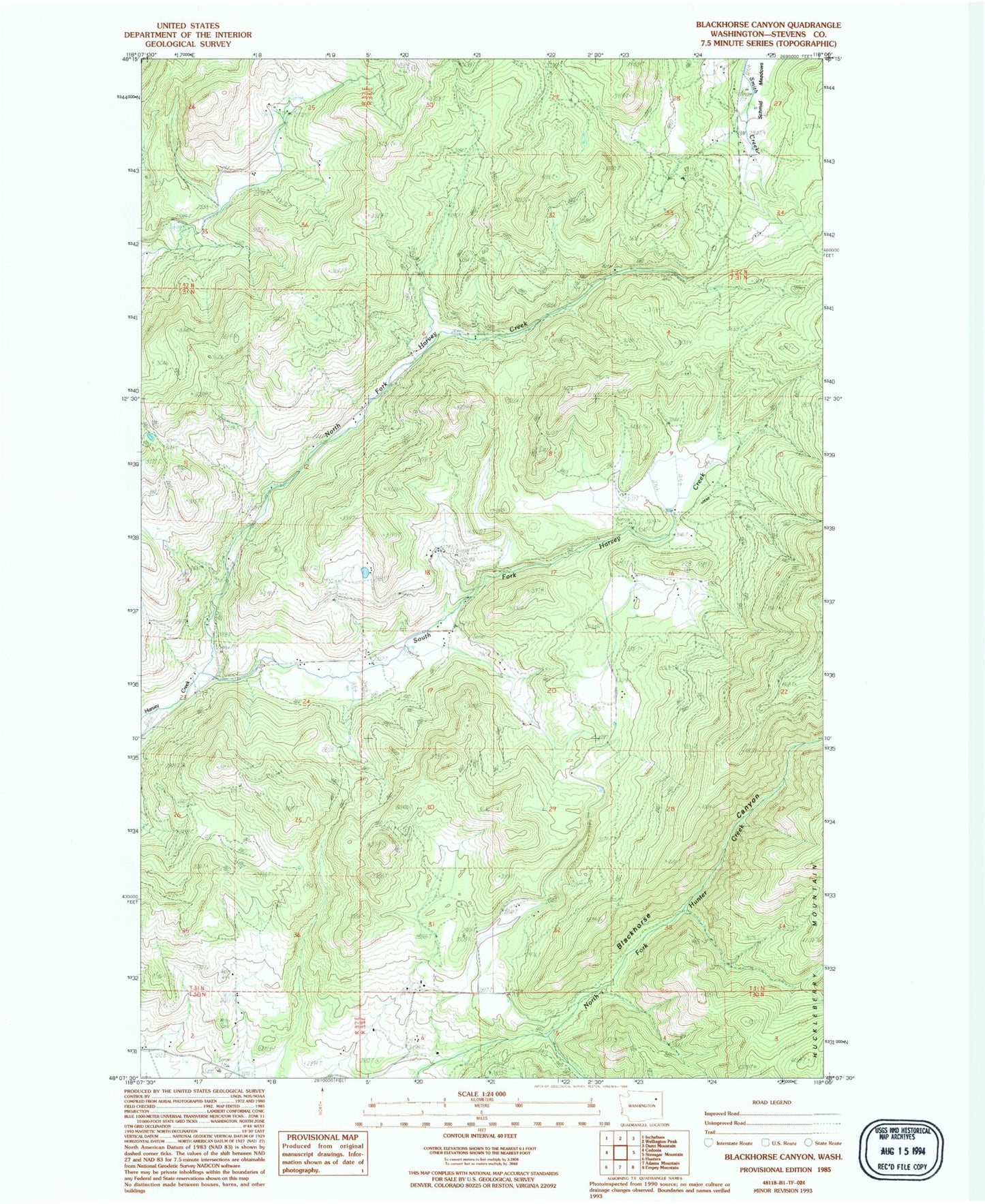 Classic USGS Blackhorse Canyon Washington 7.5'x7.5' Topo Map Image