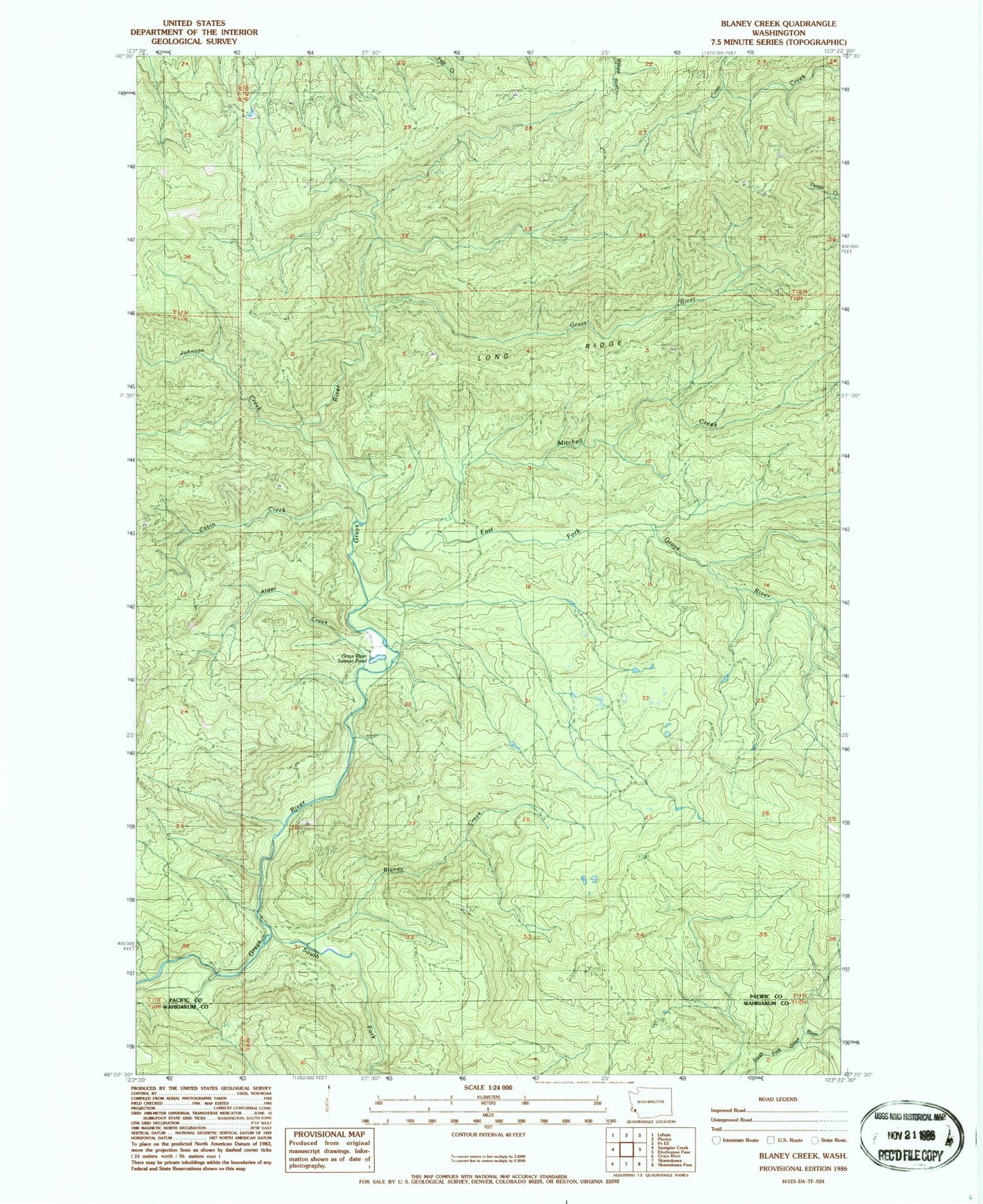 Classic USGS Blaney Creek Washington 7.5'x7.5' Topo Map Image