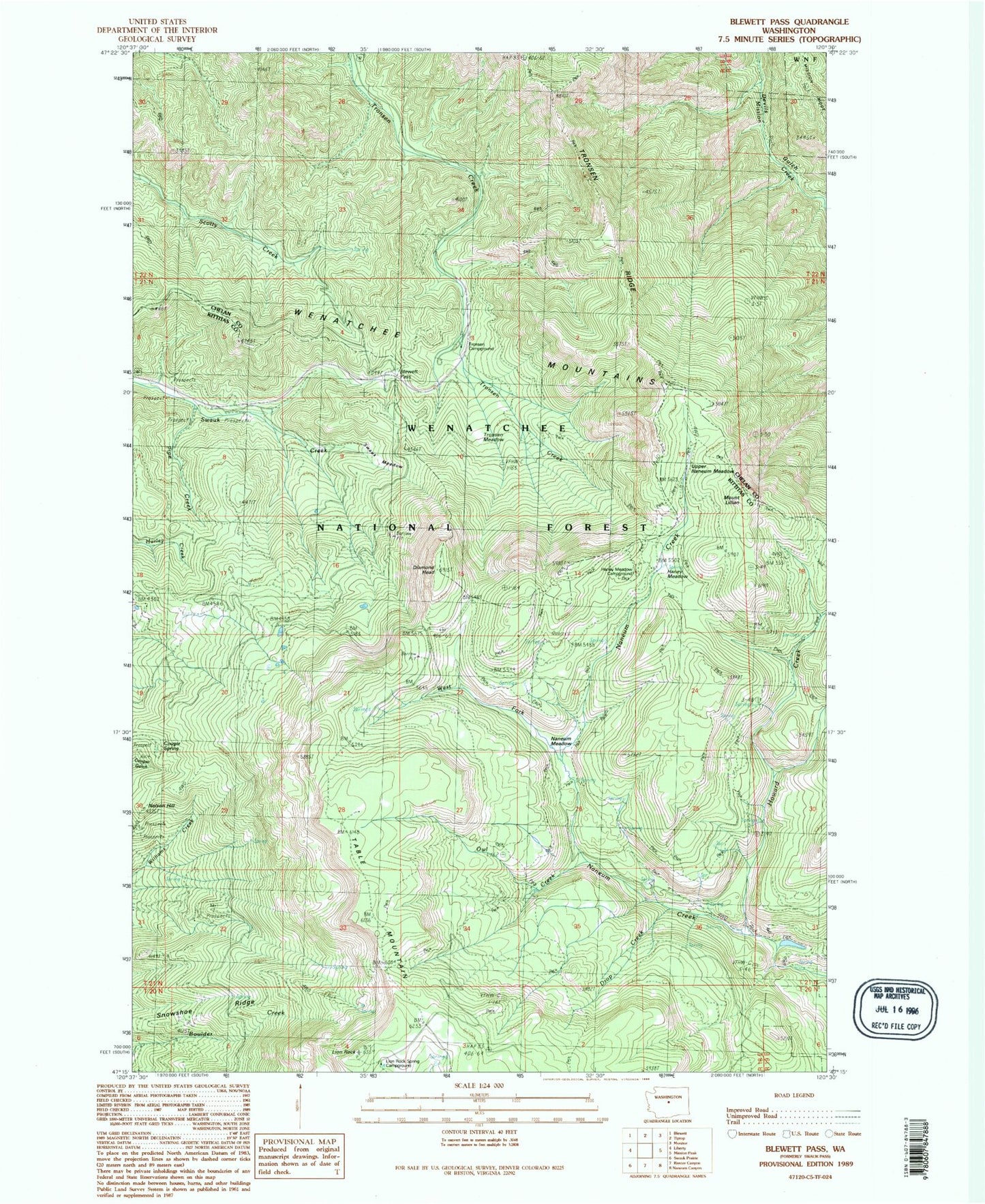 Classic USGS Blewett Pass Washington 7.5'x7.5' Topo Map Image