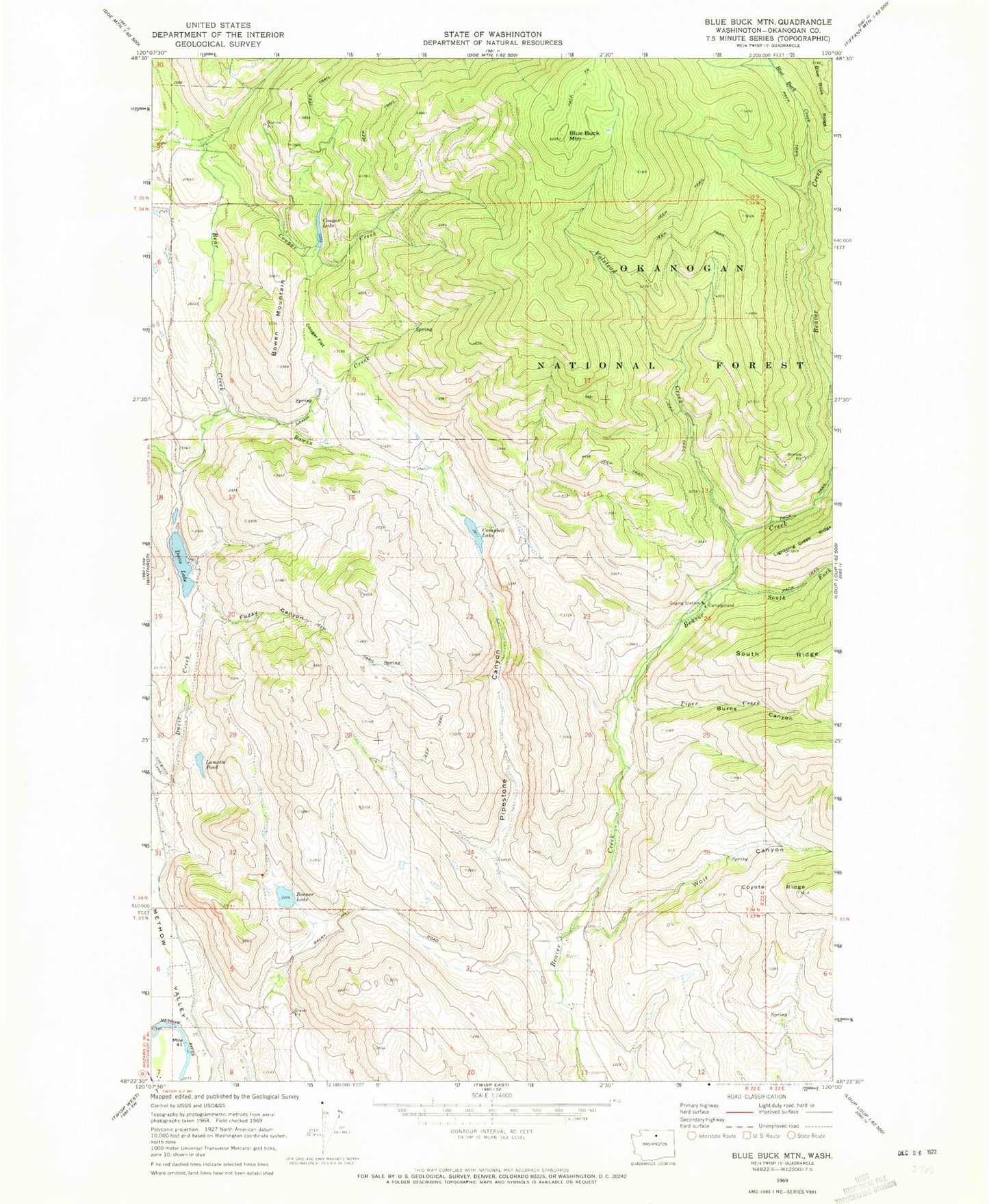 Classic USGS Blue Buck Mountain Washington 7.5'x7.5' Topo Map Image
