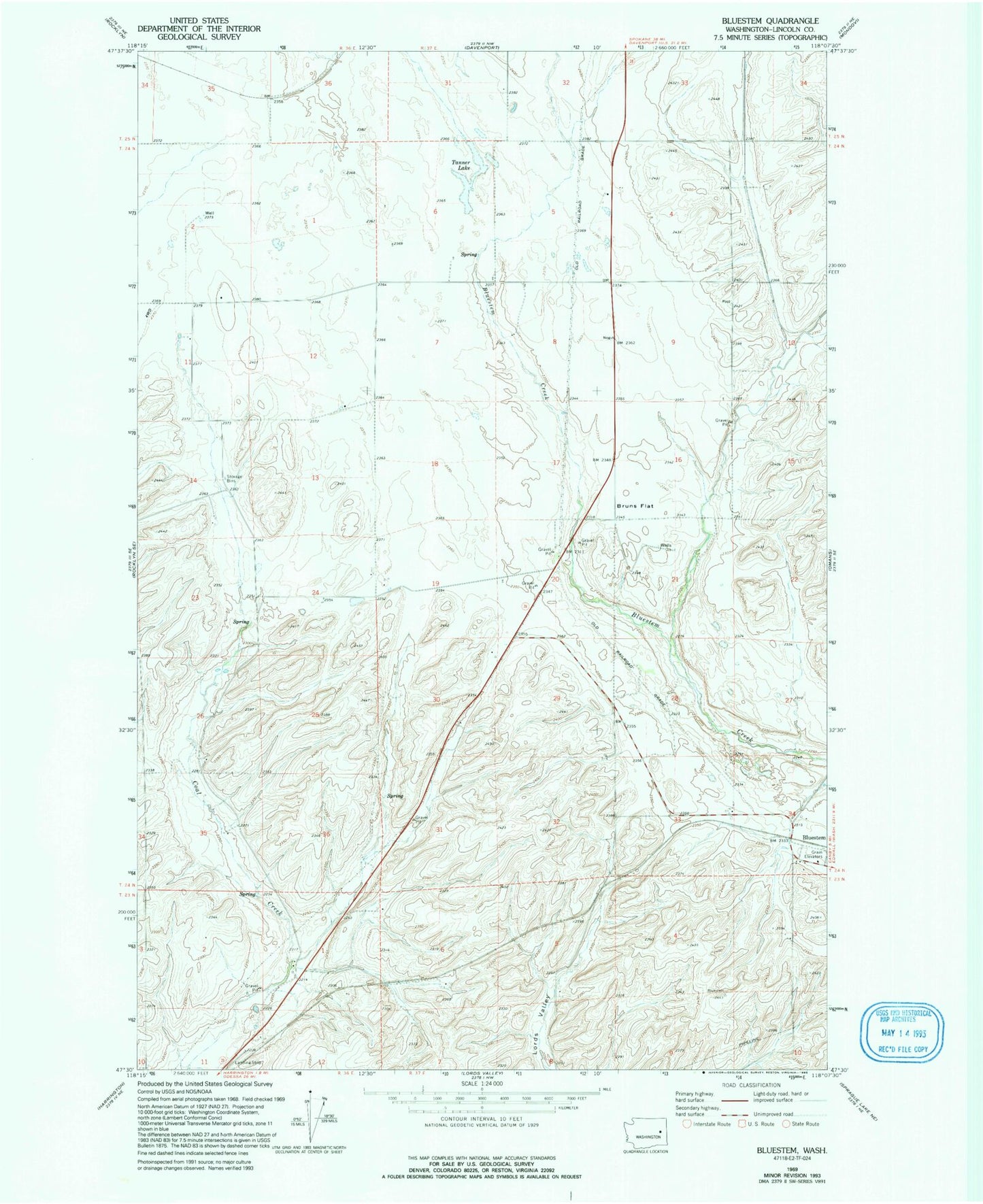 Classic USGS Bluestem Washington 7.5'x7.5' Topo Map Image