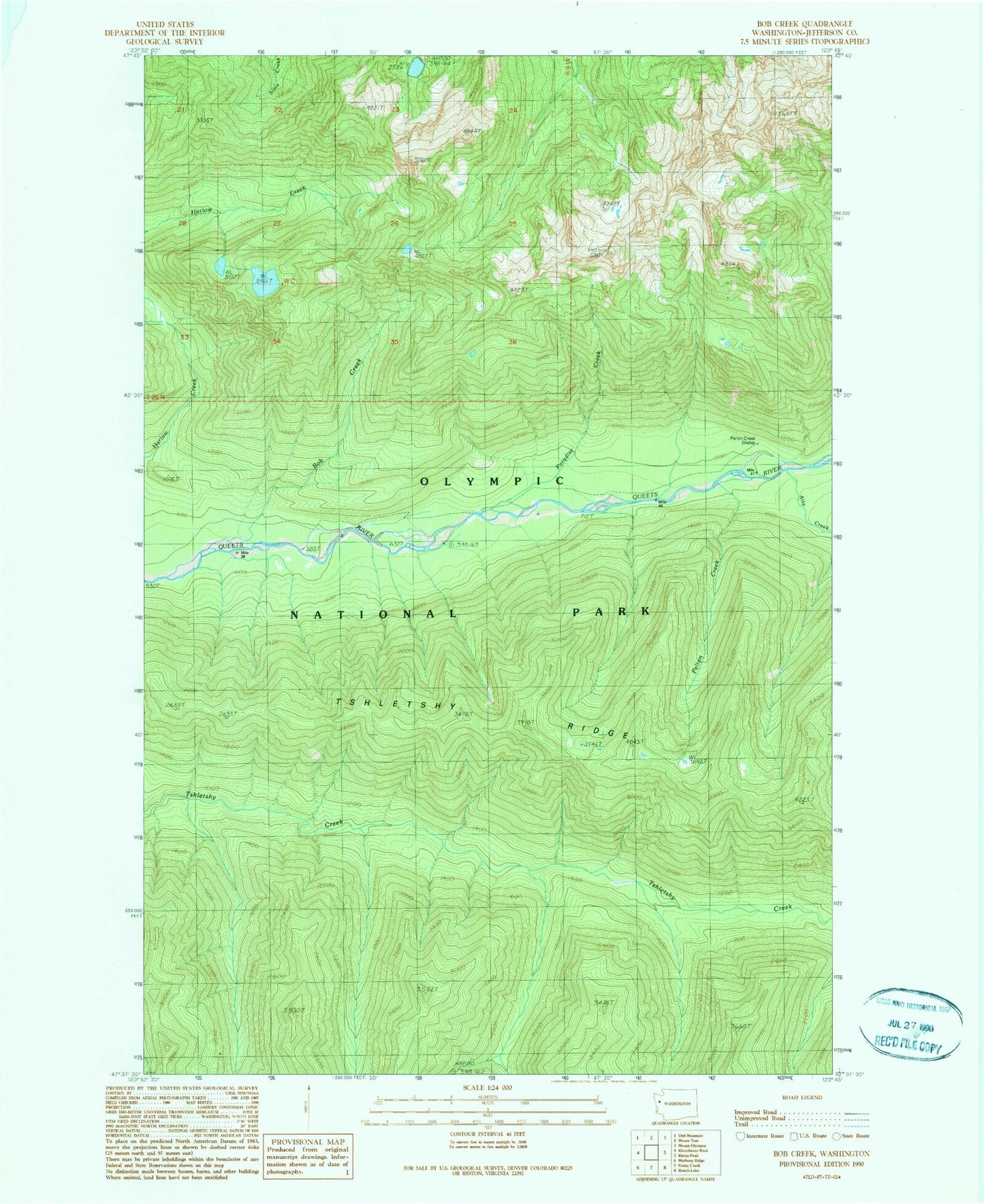 Classic USGS Bob Creek Washington 7.5'x7.5' Topo Map Image