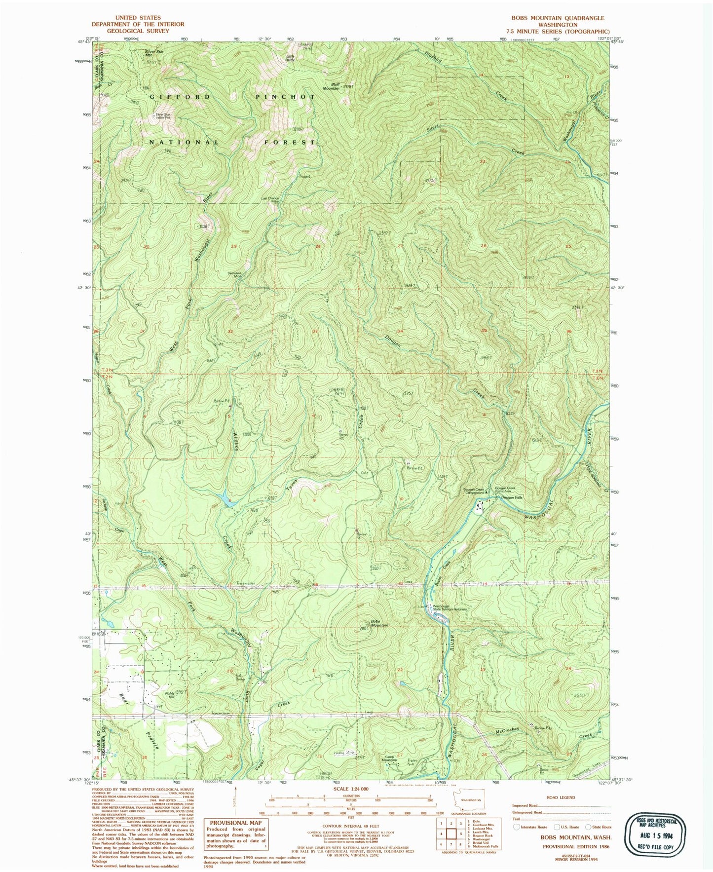 Classic USGS Bobs Mountain Washington 7.5'x7.5' Topo Map Image