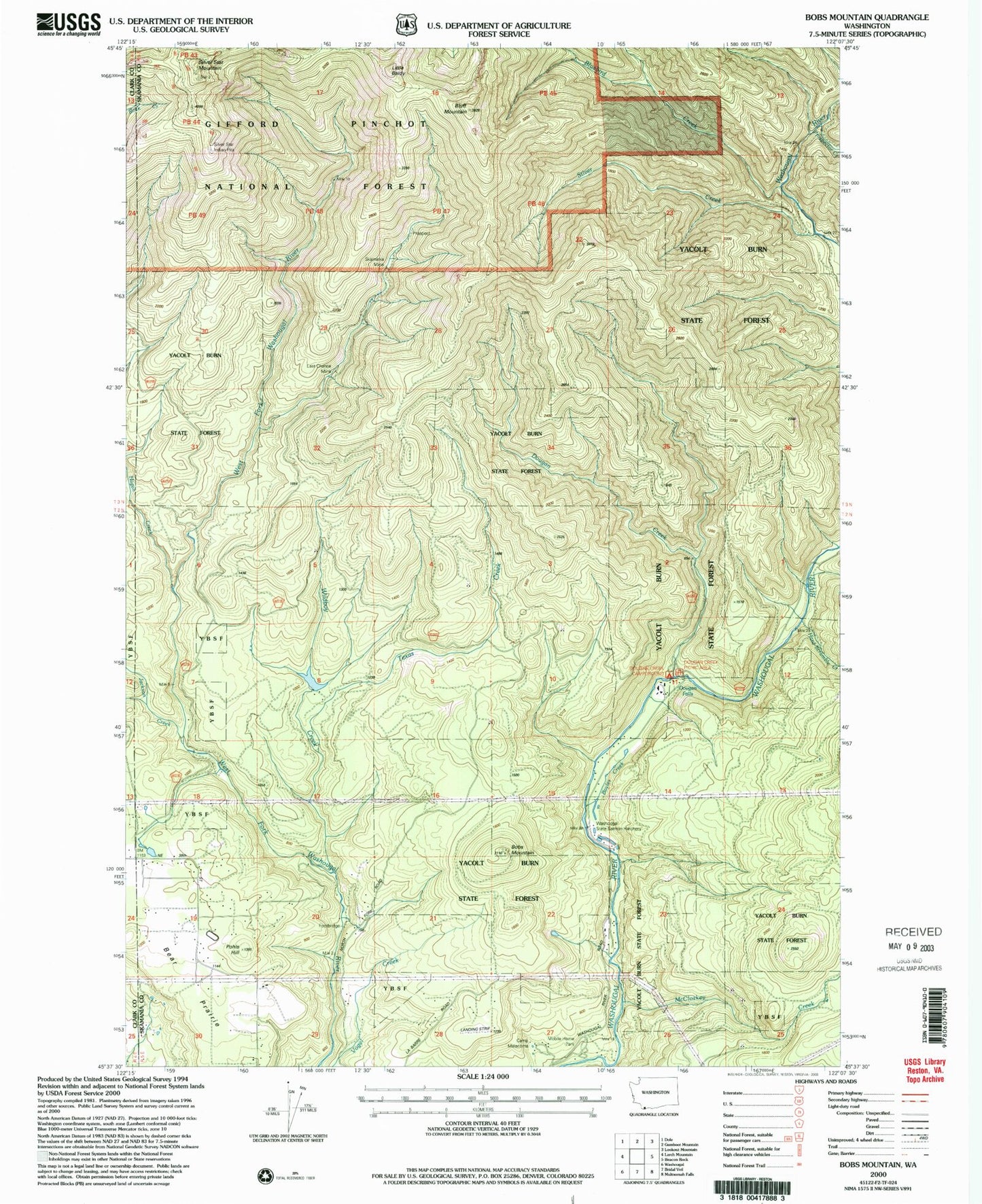 Classic USGS Bobs Mountain Washington 7.5'x7.5' Topo Map Image