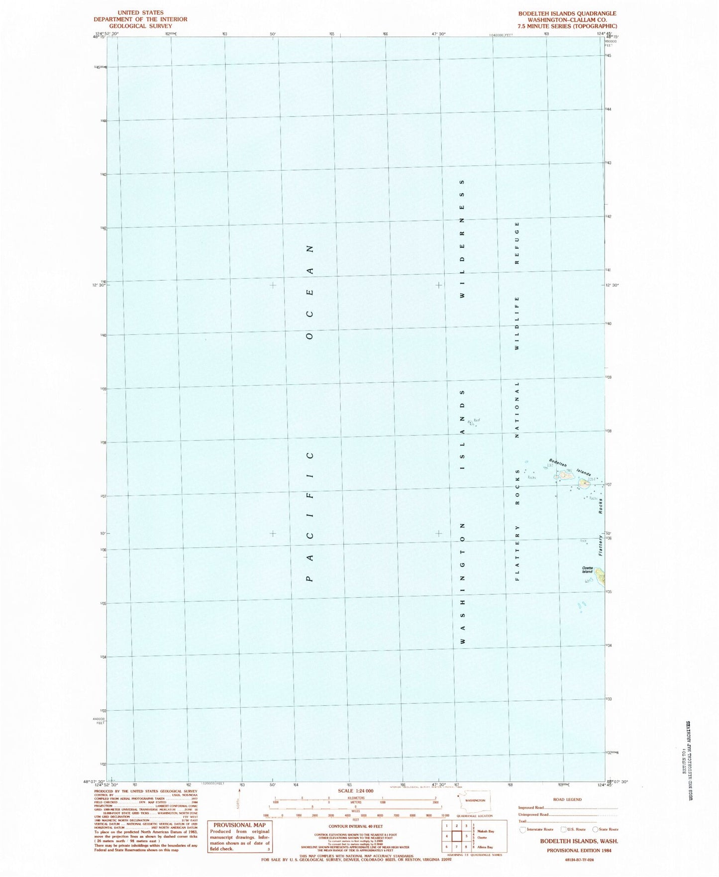 Classic USGS Bodelteh Islands Washington 7.5'x7.5' Topo Map Image