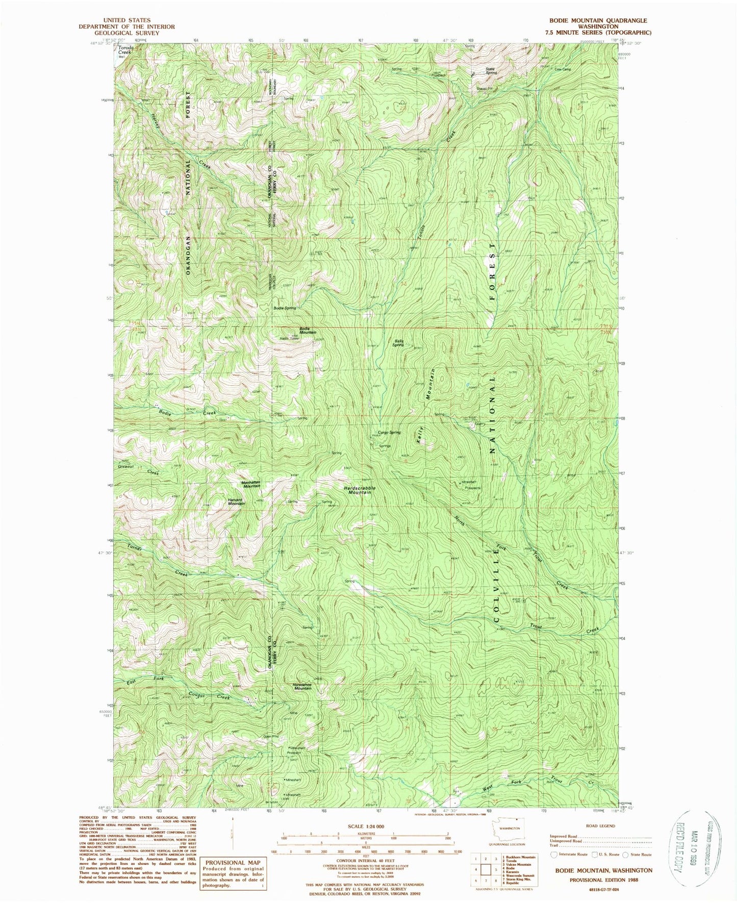Classic USGS Bodie Mountain Washington 7.5'x7.5' Topo Map Image