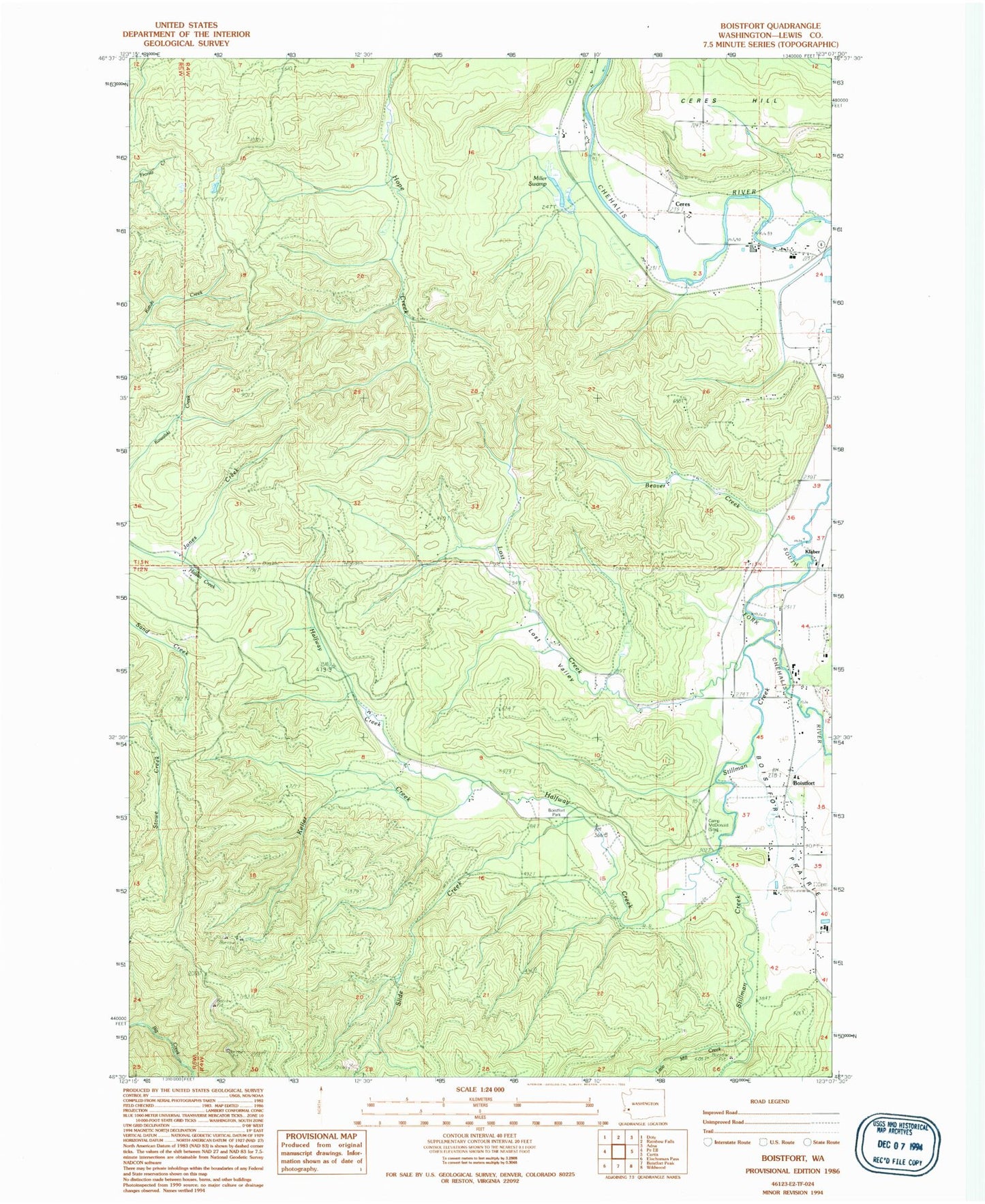 Classic USGS Boistfort Washington 7.5'x7.5' Topo Map Image