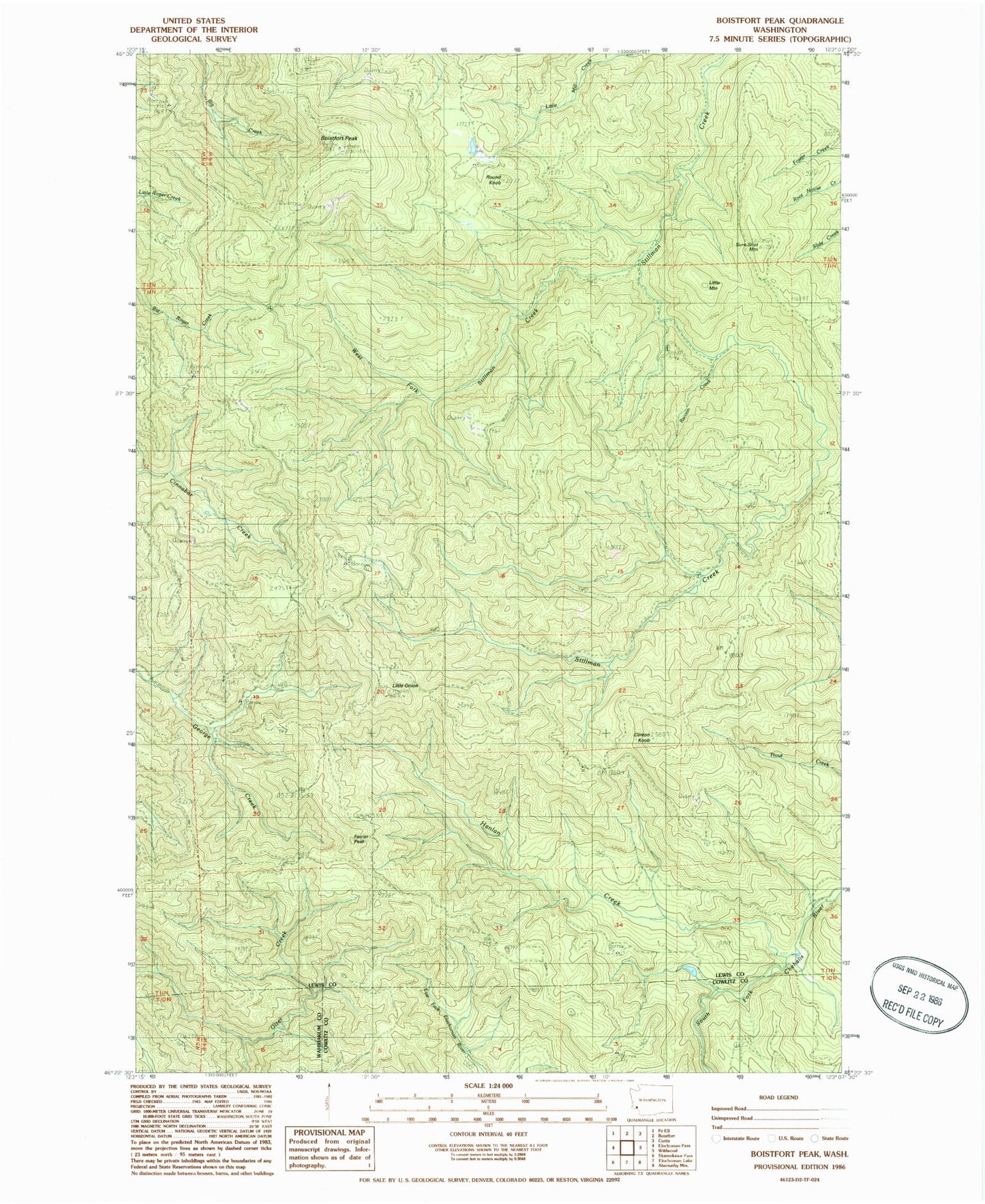 Classic USGS Boistfort Peak Washington 7.5'x7.5' Topo Map Image