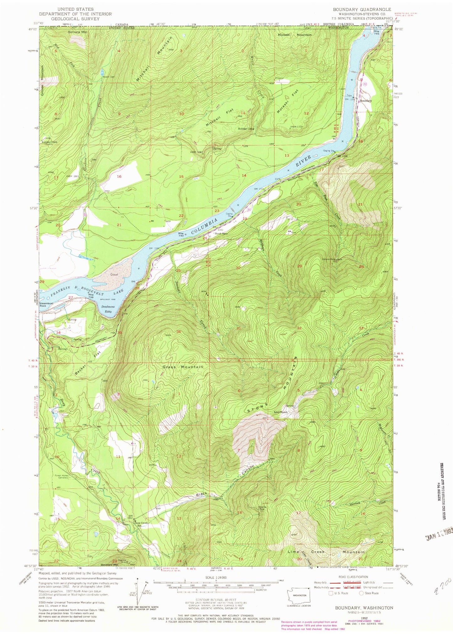 Classic USGS Boundary Washington 7.5'x7.5' Topo Map Image