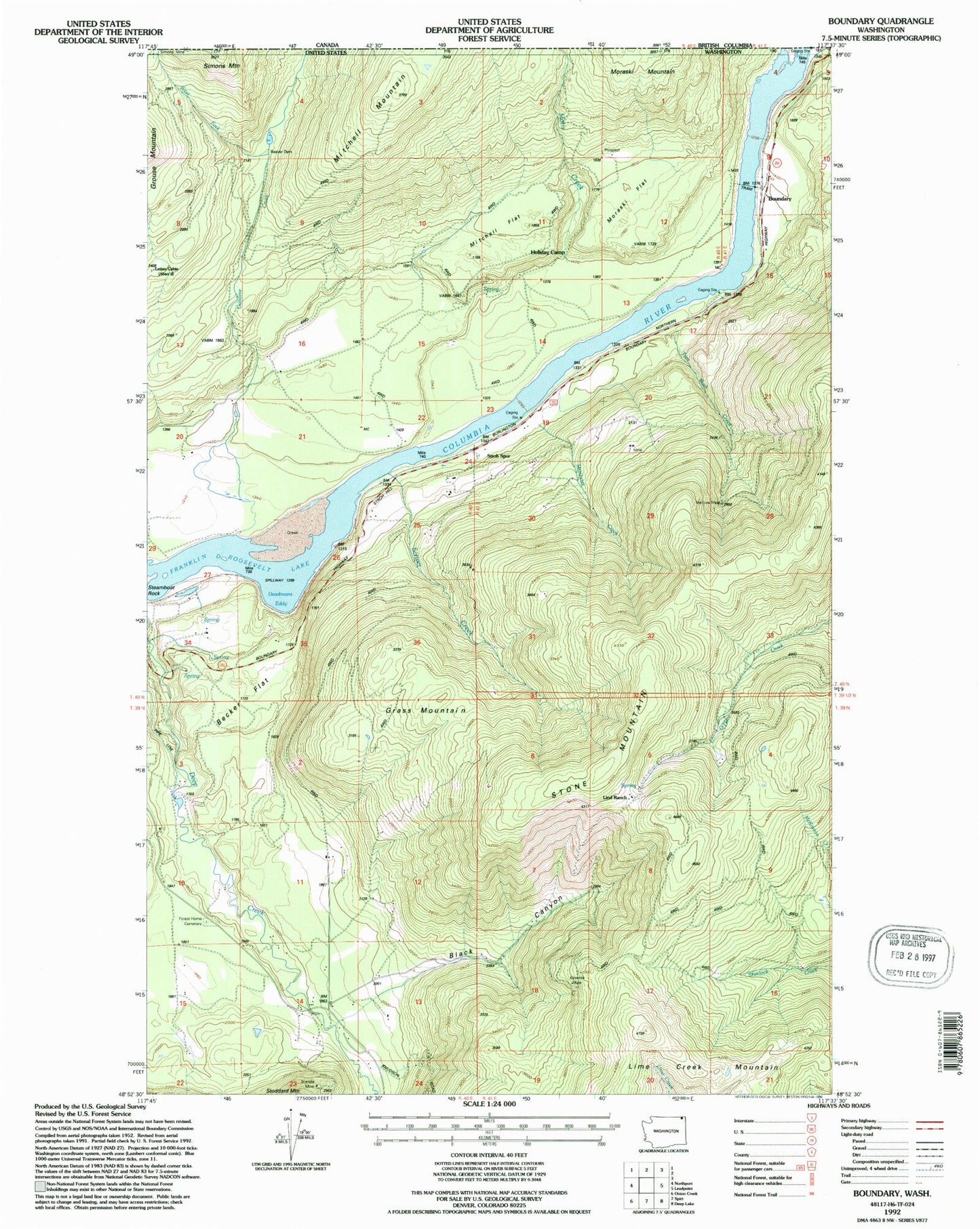 Classic USGS Boundary Washington 7.5'x7.5' Topo Map Image