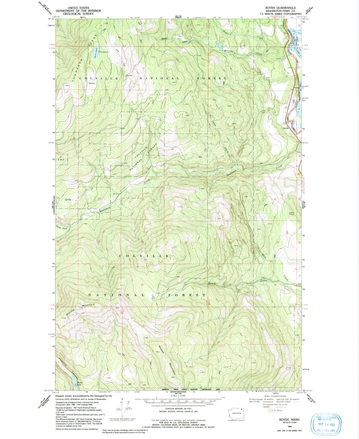 Classic USGS Boyds Washington 7.5'x7.5' Topo Map Image