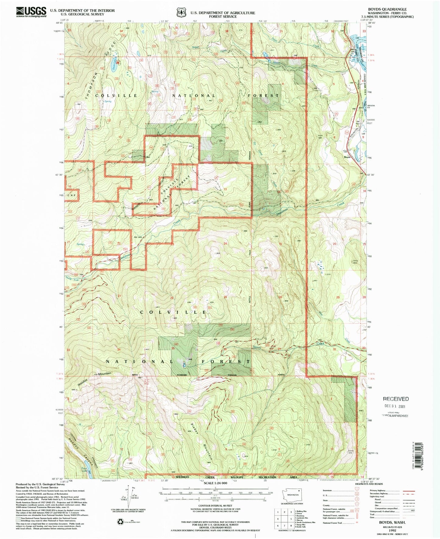 Classic USGS Boyds Washington 7.5'x7.5' Topo Map Image