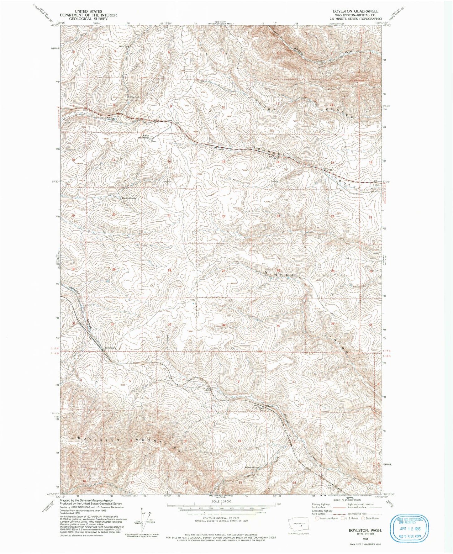 Classic USGS Boylston Washington 7.5'x7.5' Topo Map Image