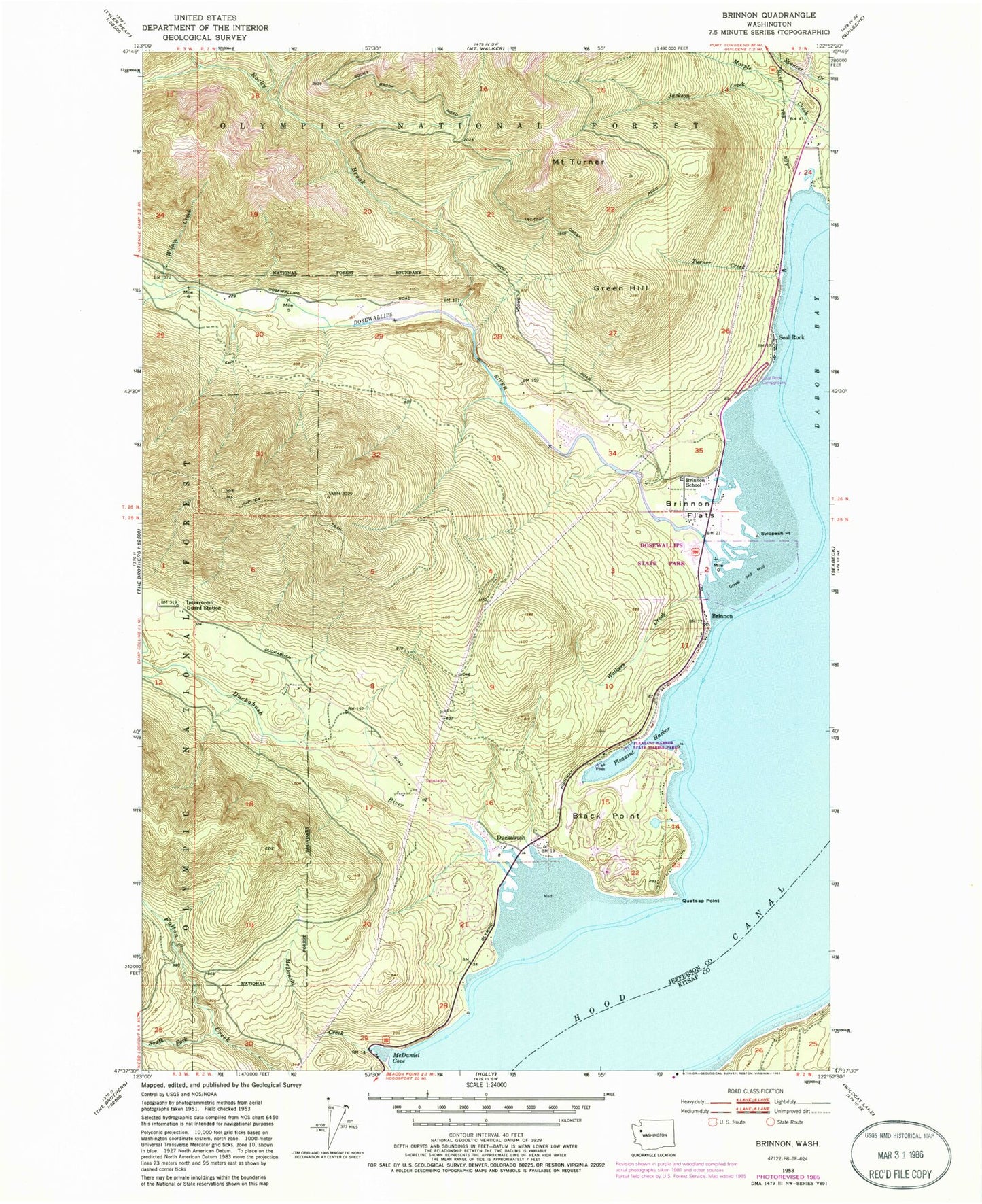 Classic USGS Brinnon Washington 7.5'x7.5' Topo Map Image