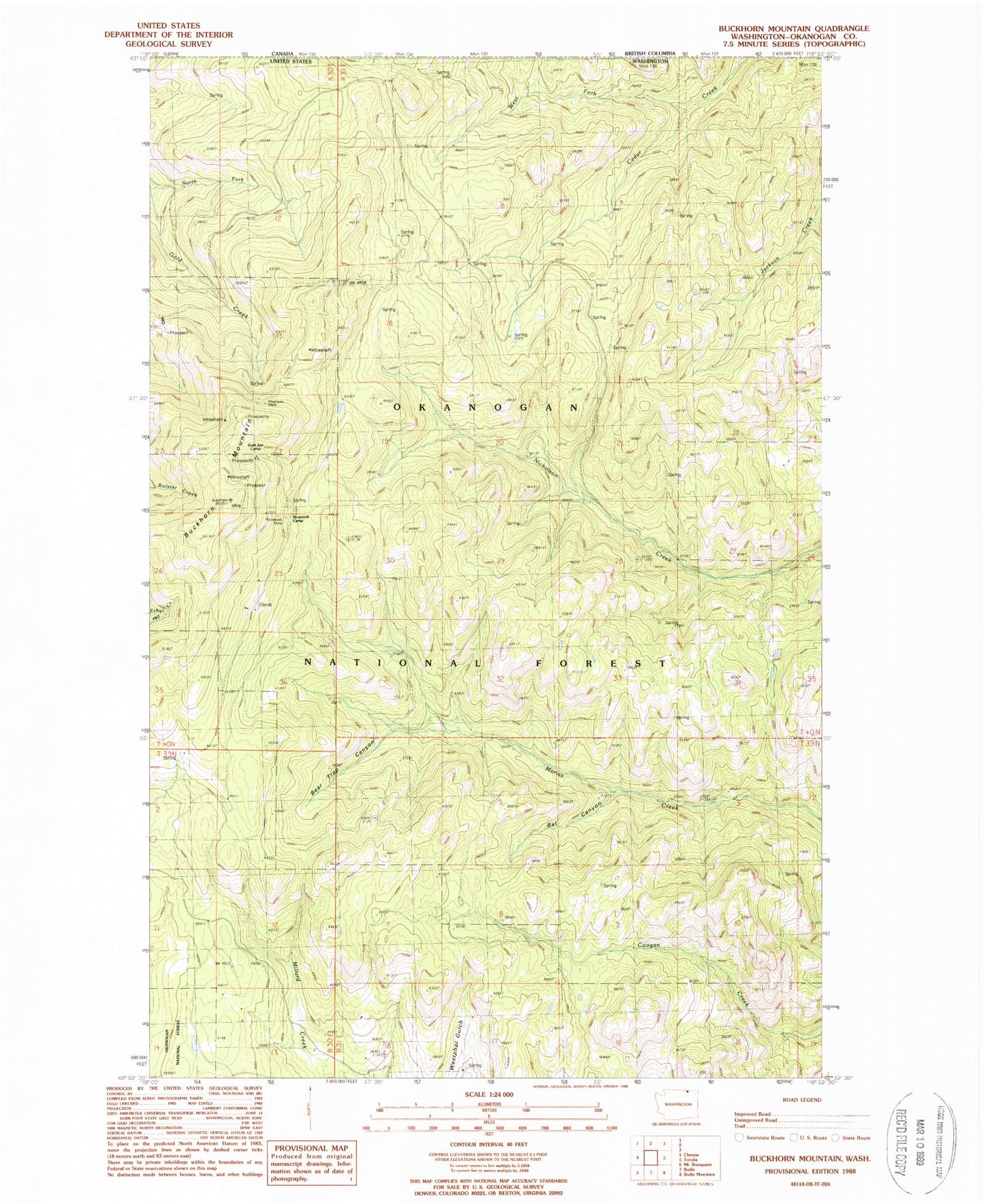 Classic USGS Buckhorn Mountain Washington 7.5'x7.5' Topo Map Image
