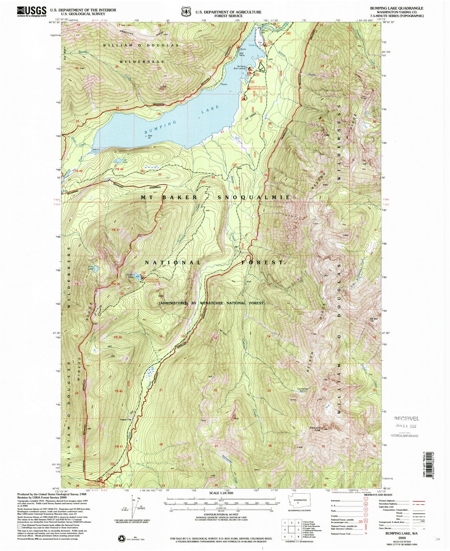 Classic USGS Bumping Lake Washington 7.5'x7.5' Topo Map Image