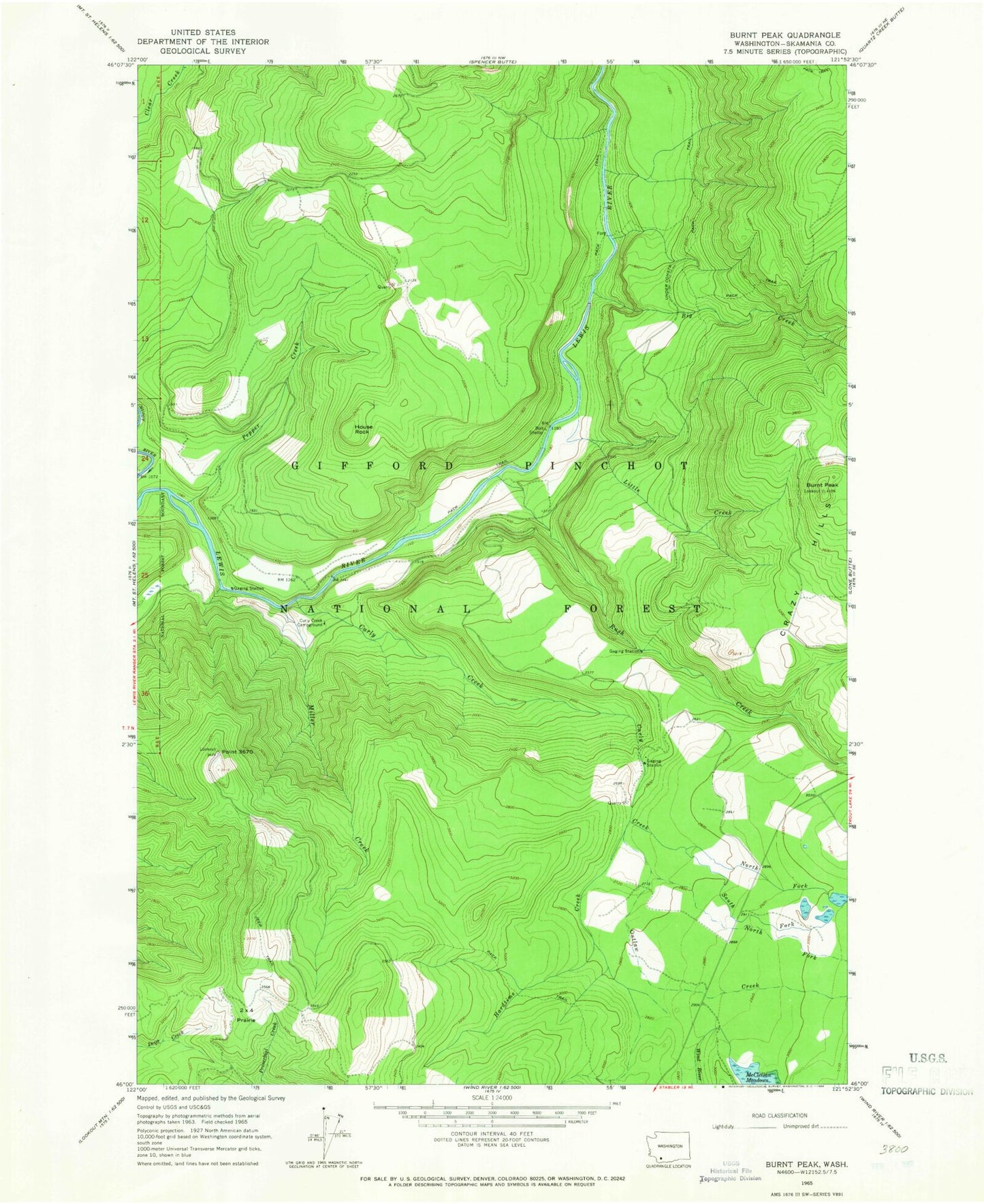 Classic USGS Burnt Peak Washington 7.5'x7.5' Topo Map Image