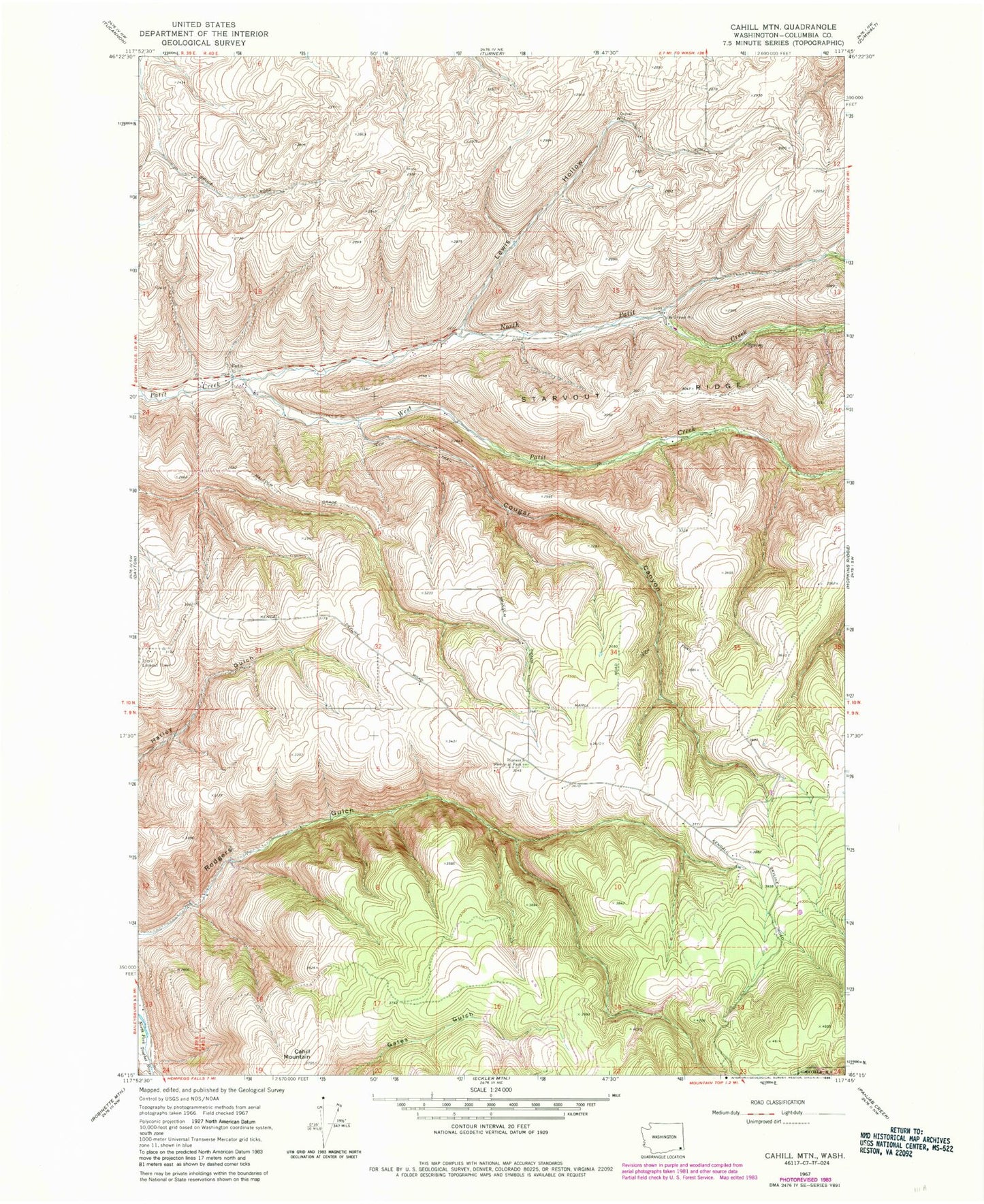 Classic USGS Cahill Mountain Washington 7.5'x7.5' Topo Map Image