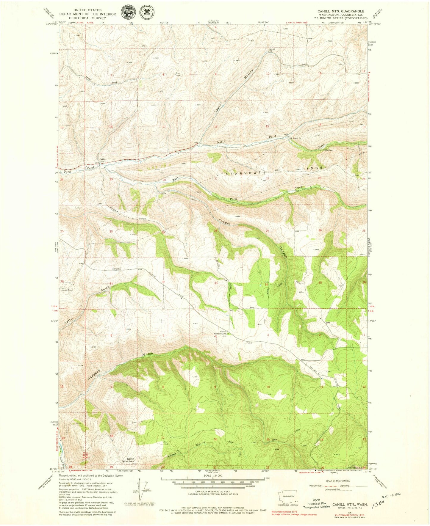Classic USGS Cahill Mountain Washington 7.5'x7.5' Topo Map Image