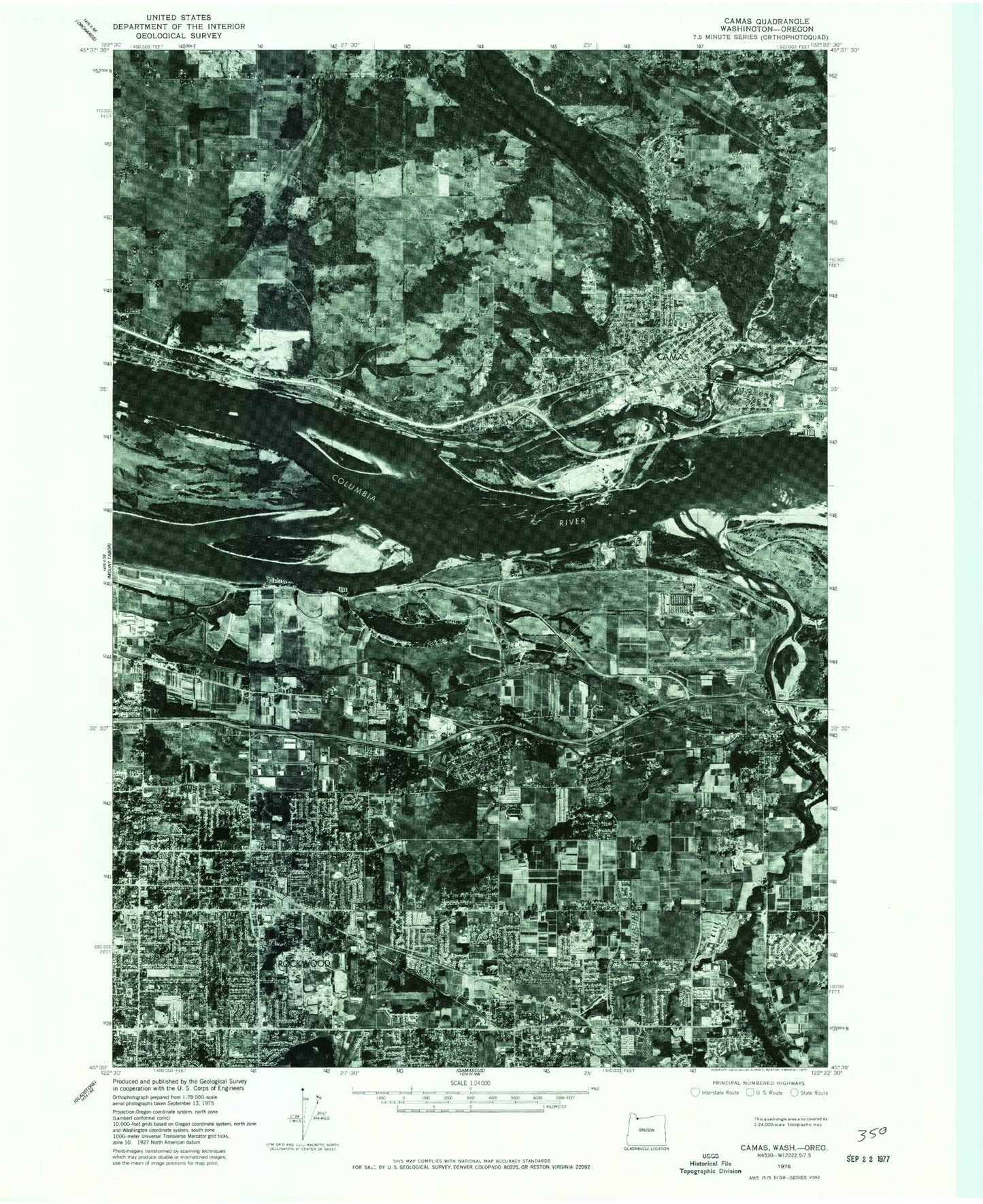Classic USGS Camas Washington 7.5'x7.5' Topo Map Image