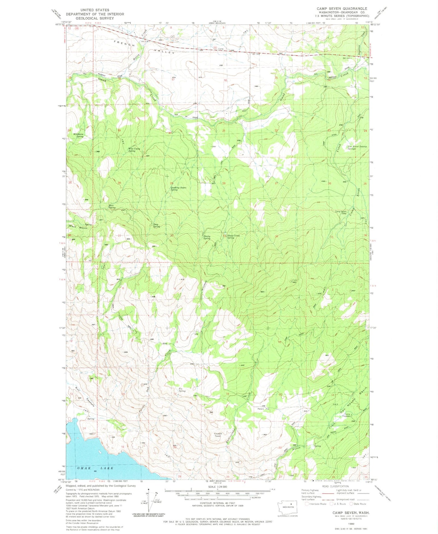 Classic USGS Camp Seven Washington 7.5'x7.5' Topo Map Image