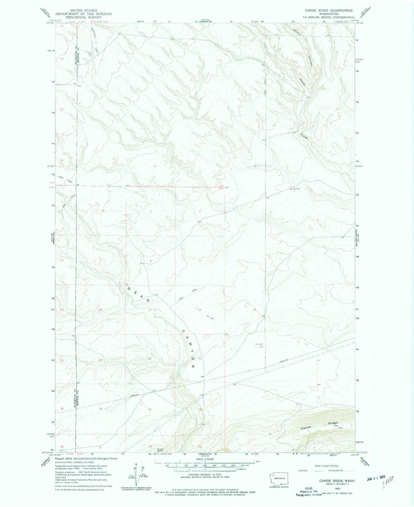 Classic USGS Canoe Ridge Washington 7.5'x7.5' Topo Map Image