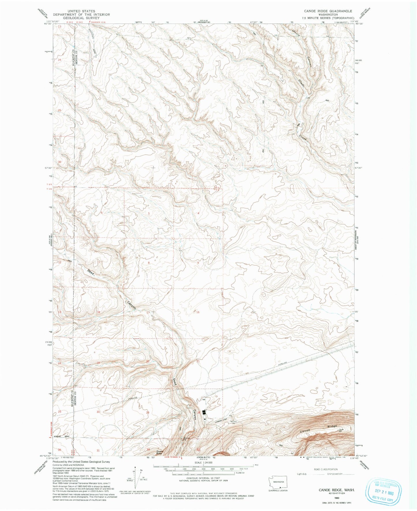 Classic USGS Canoe Ridge Washington 7.5'x7.5' Topo Map Image