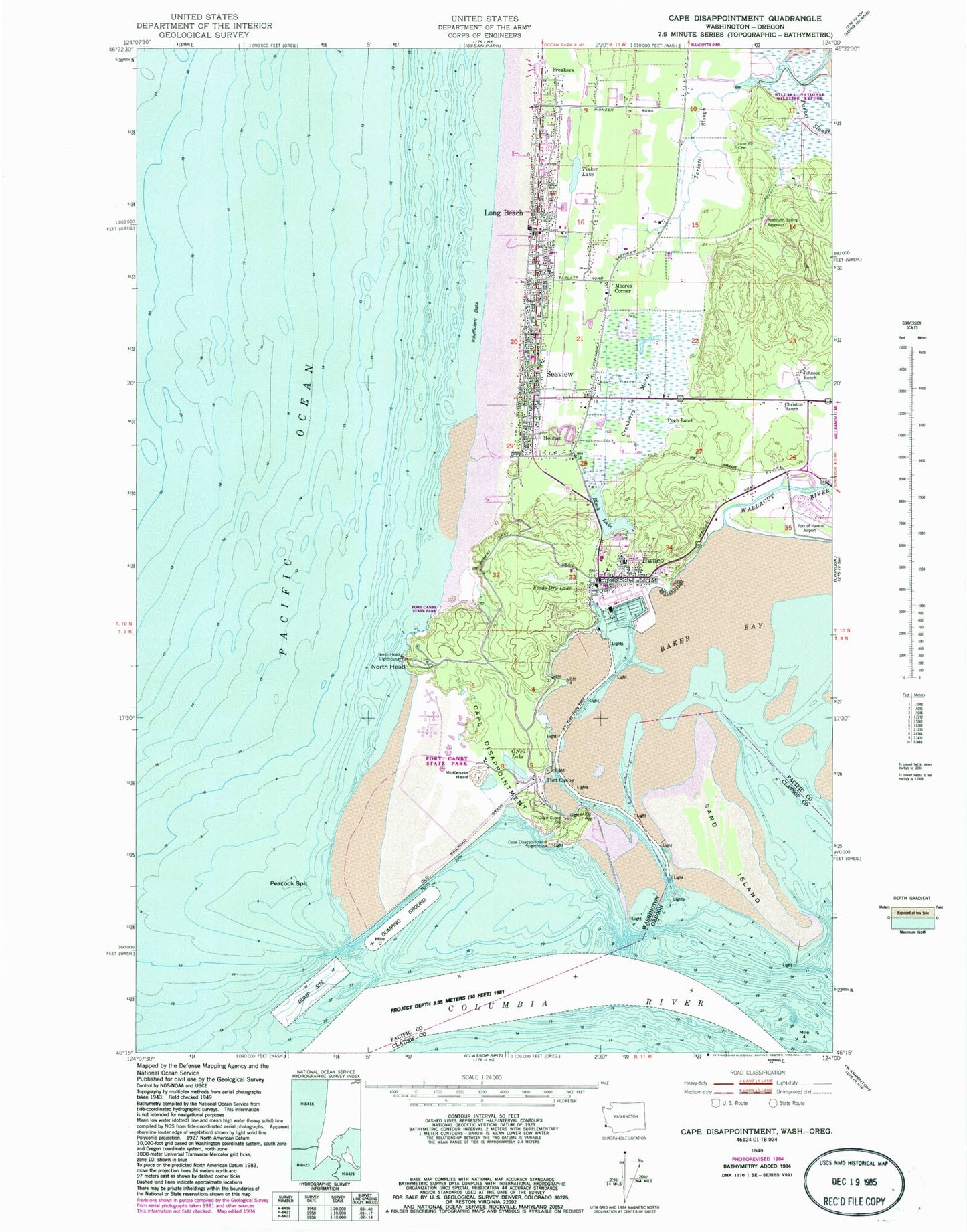 Classic USGS Cape Disappointment Washington 7.5'x7.5' Topo Map Image