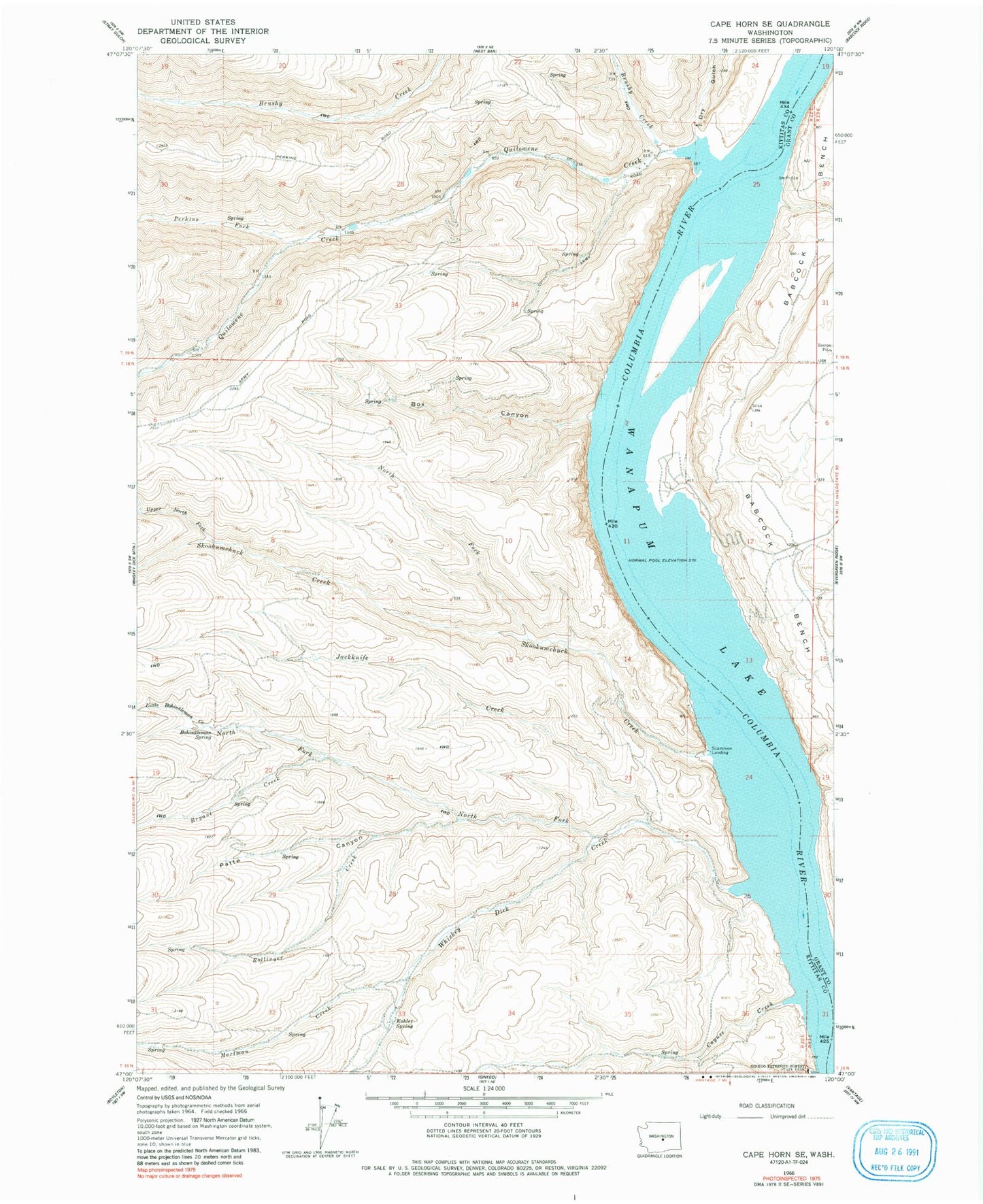 Classic USGS Cape Horn SE Washington 7.5'x7.5' Topo Map Image