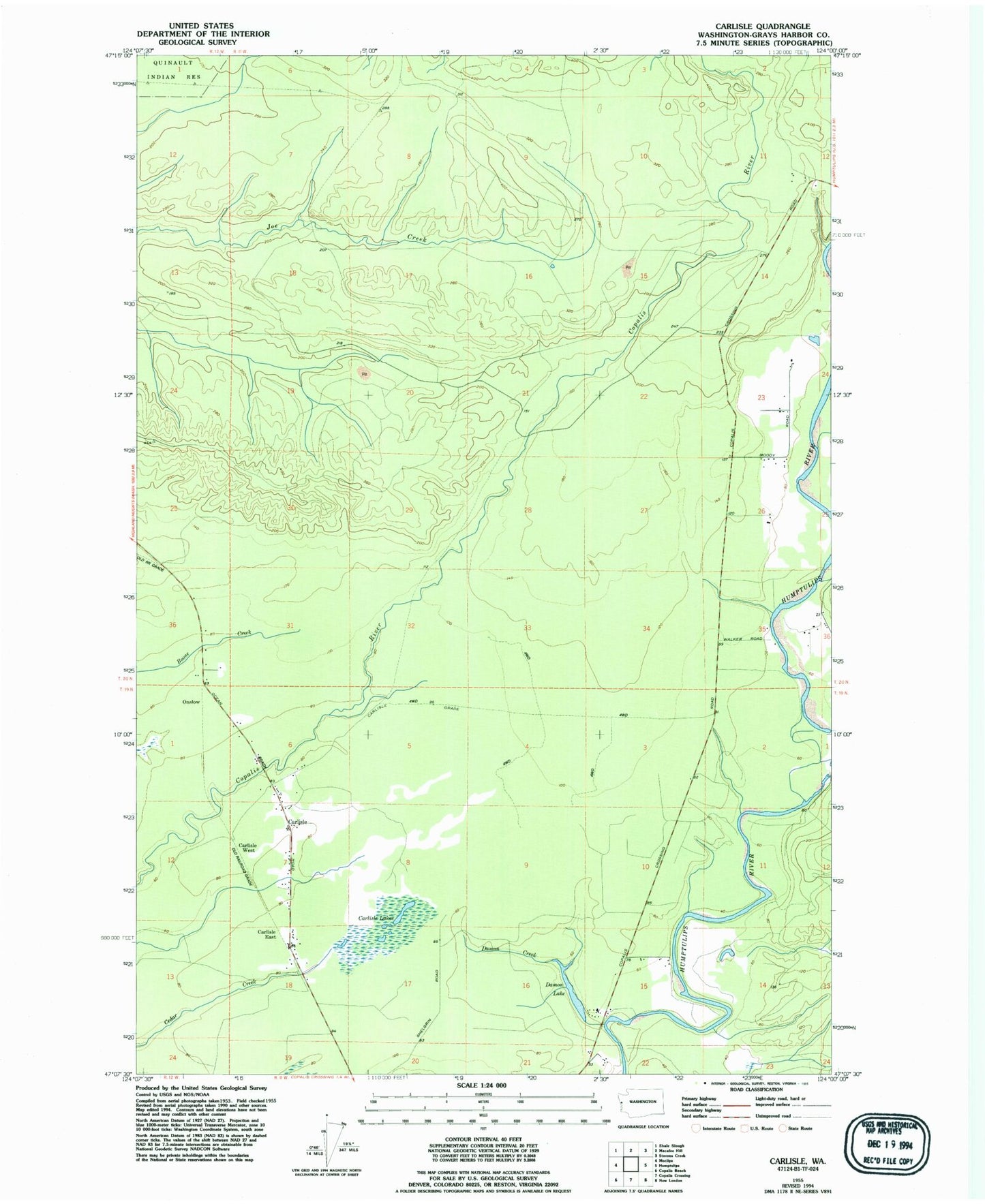 Classic USGS Carlisle Washington 7.5'x7.5' Topo Map Image