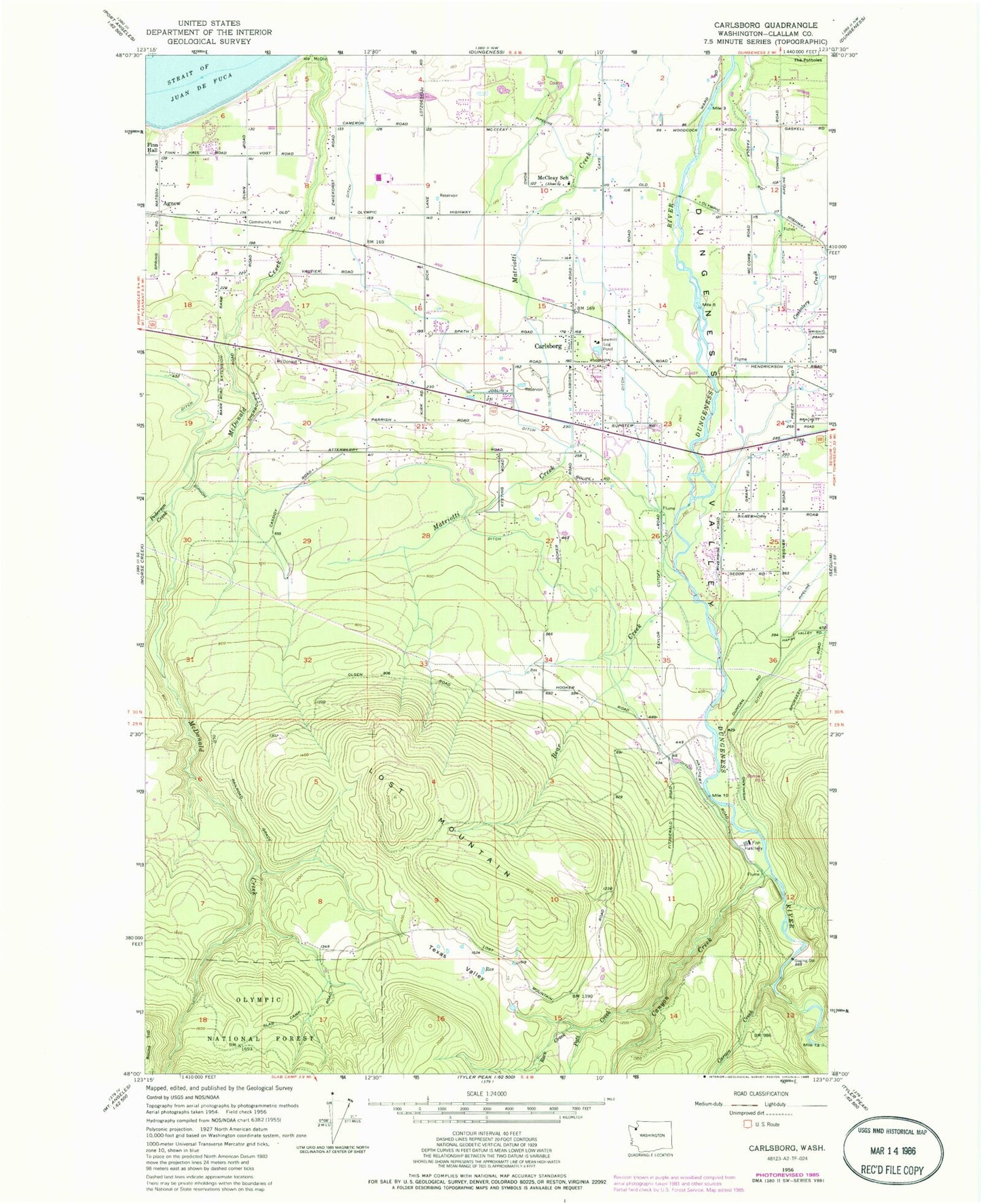 Classic USGS Carlsborg Washington 7.5'x7.5' Topo Map Image