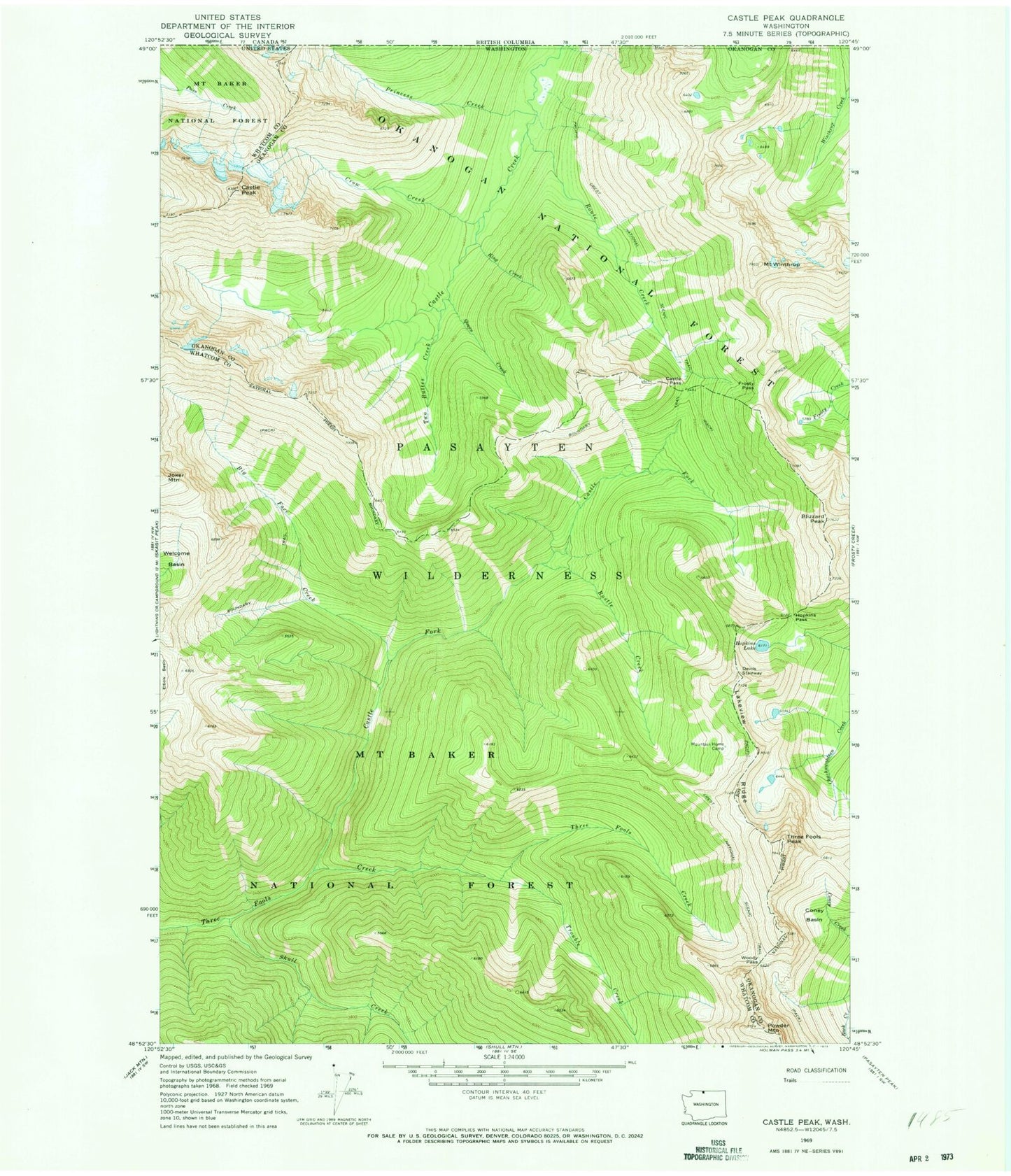 Classic USGS Castile Falls Washington 7.5'x7.5' Topo Map Image