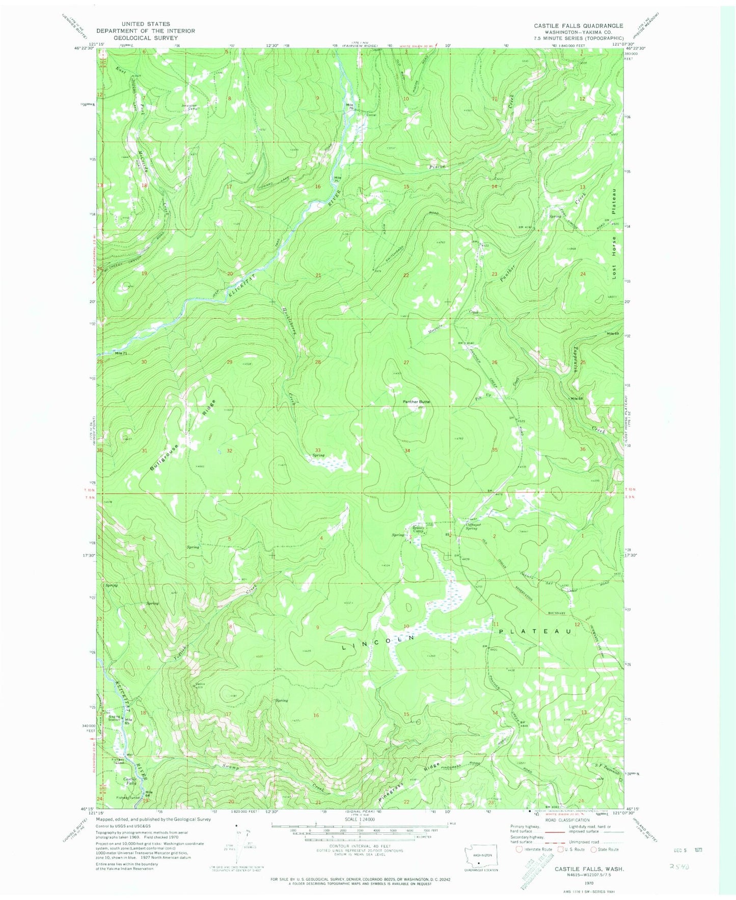 Classic USGS Castile Falls Washington 7.5'x7.5' Topo Map Image