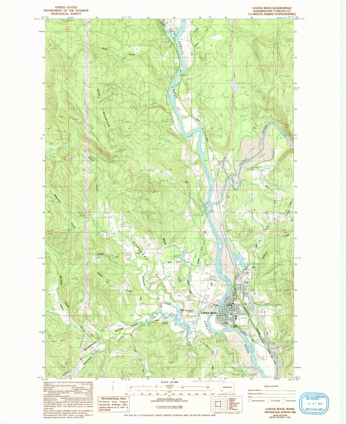 Classic USGS Castle Rock Washington 7.5'x7.5' Topo Map Image