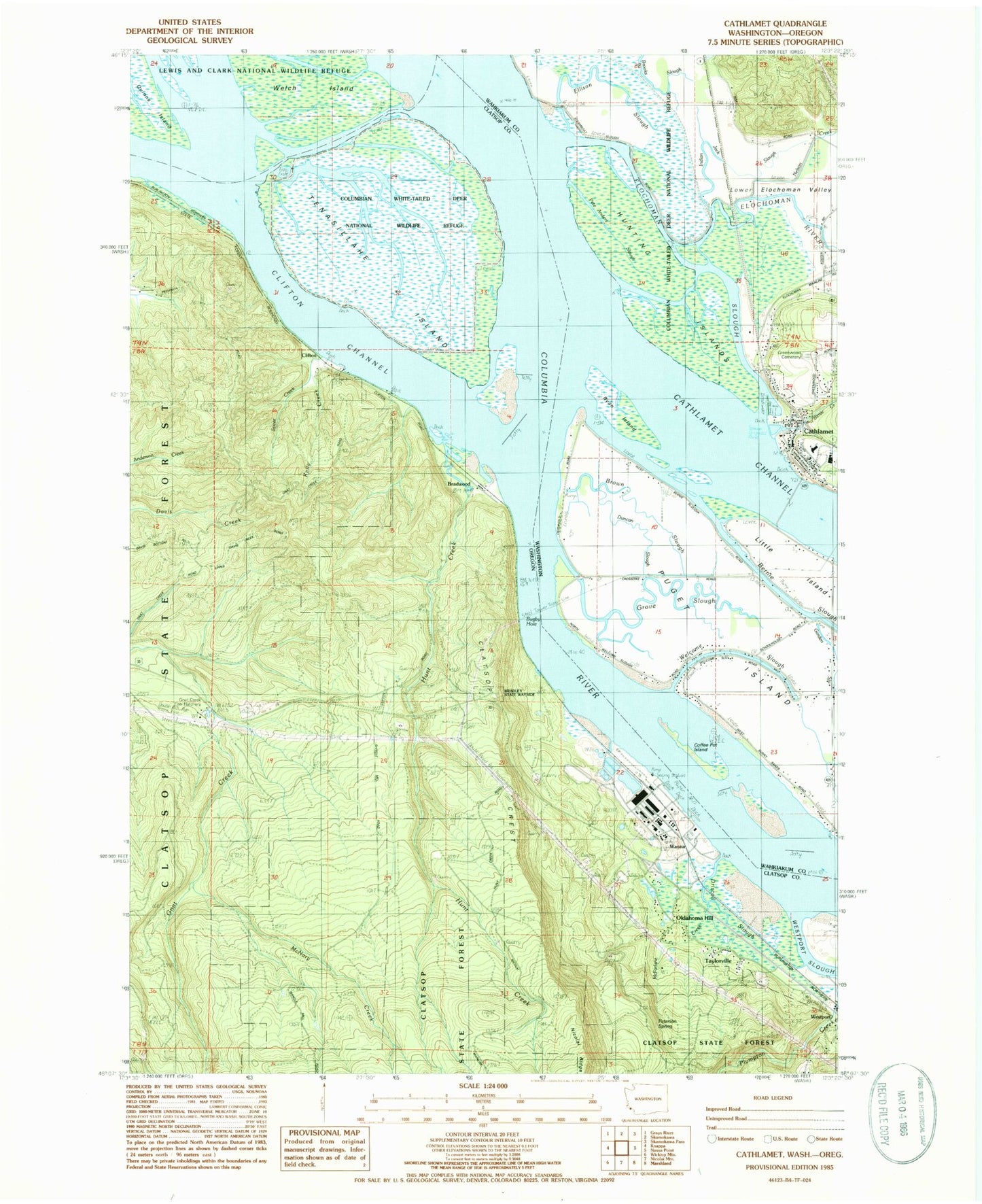 Classic USGS Cathlamet Washington 7.5'x7.5' Topo Map Image