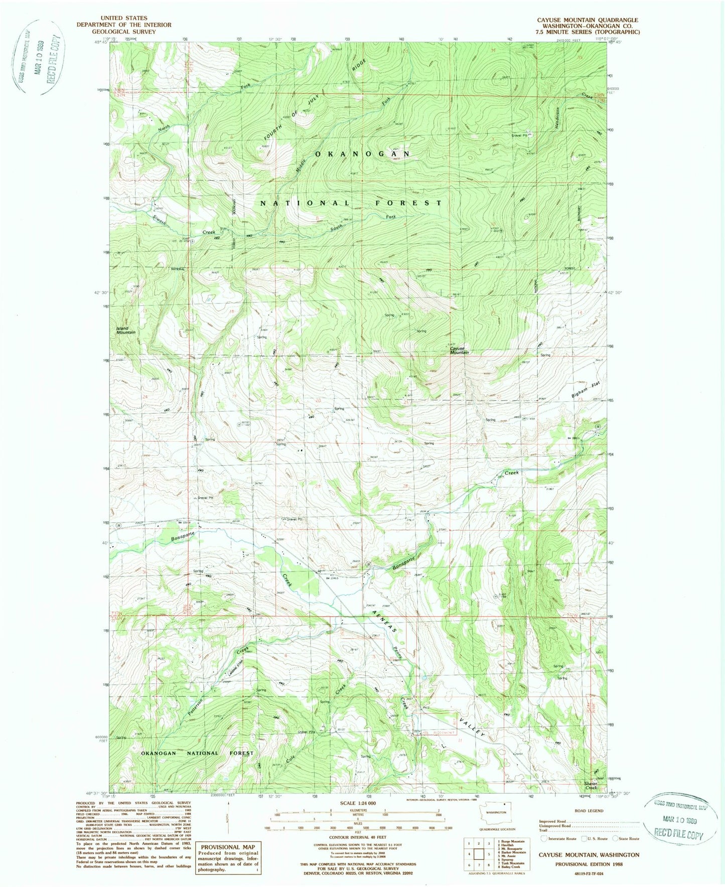 Classic USGS Cayuse Mountain Washington 7.5'x7.5' Topo Map Image