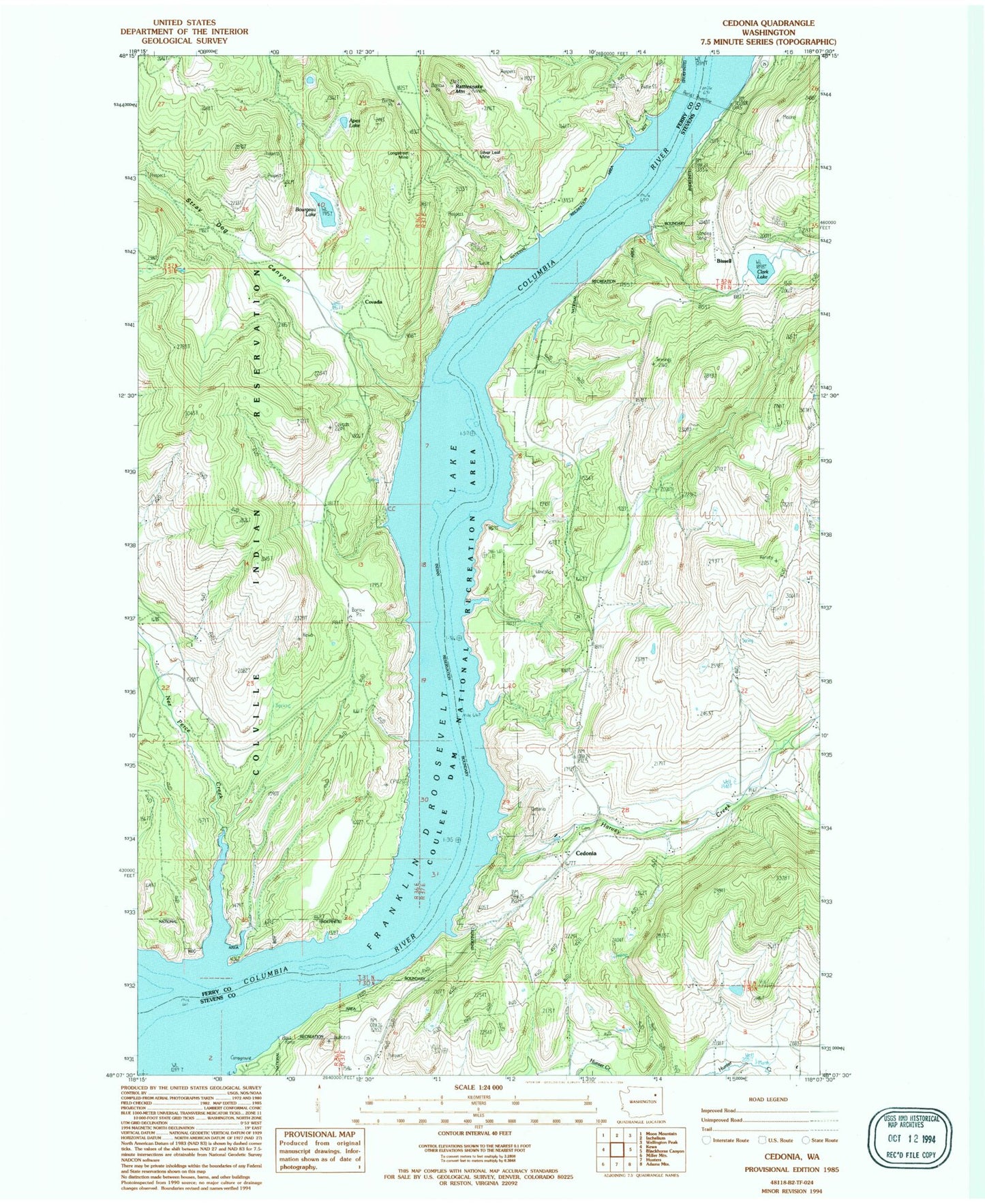 Classic USGS Cedonia Washington 7.5'x7.5' Topo Map Image