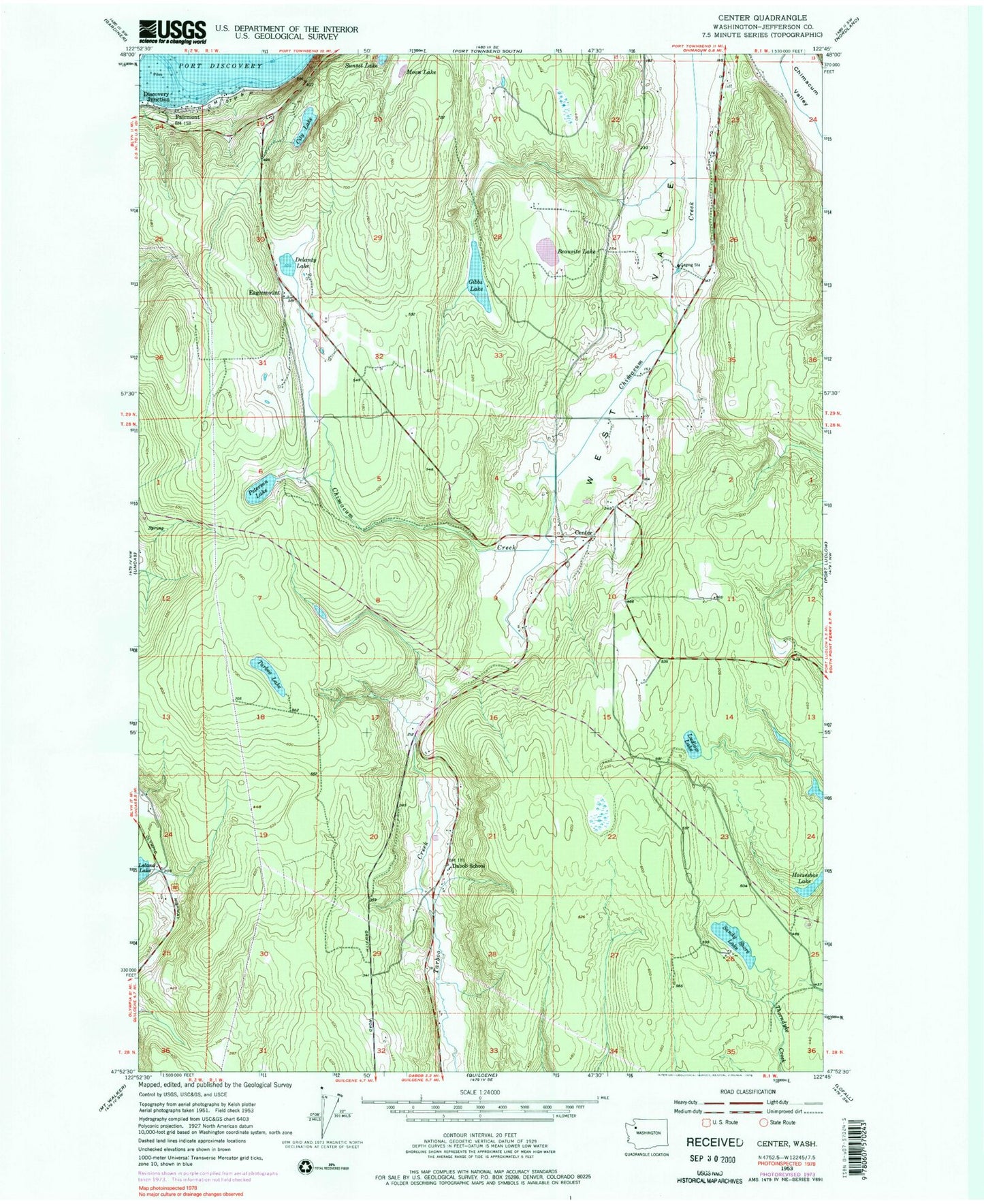 Classic USGS Center Washington 7.5'x7.5' Topo Map Image