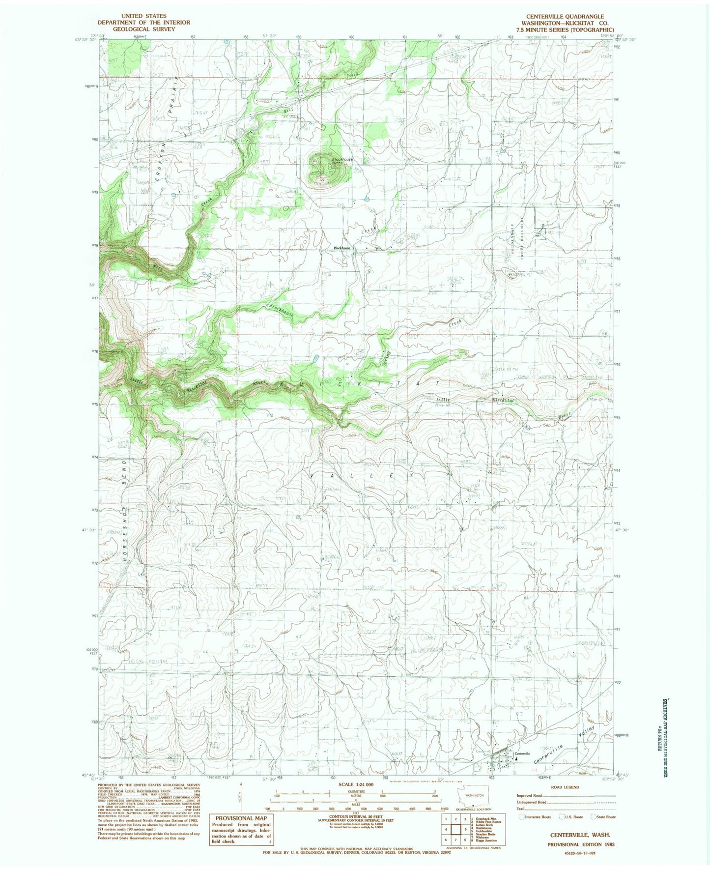 Classic USGS Centerville Washington 7.5'x7.5' Topo Map Image