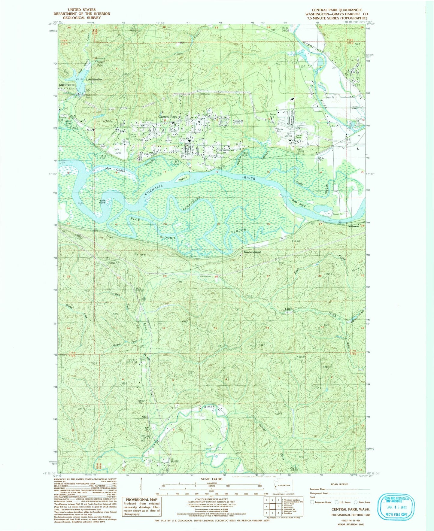 Classic USGS Central Park Washington 7.5'x7.5' Topo Map Image