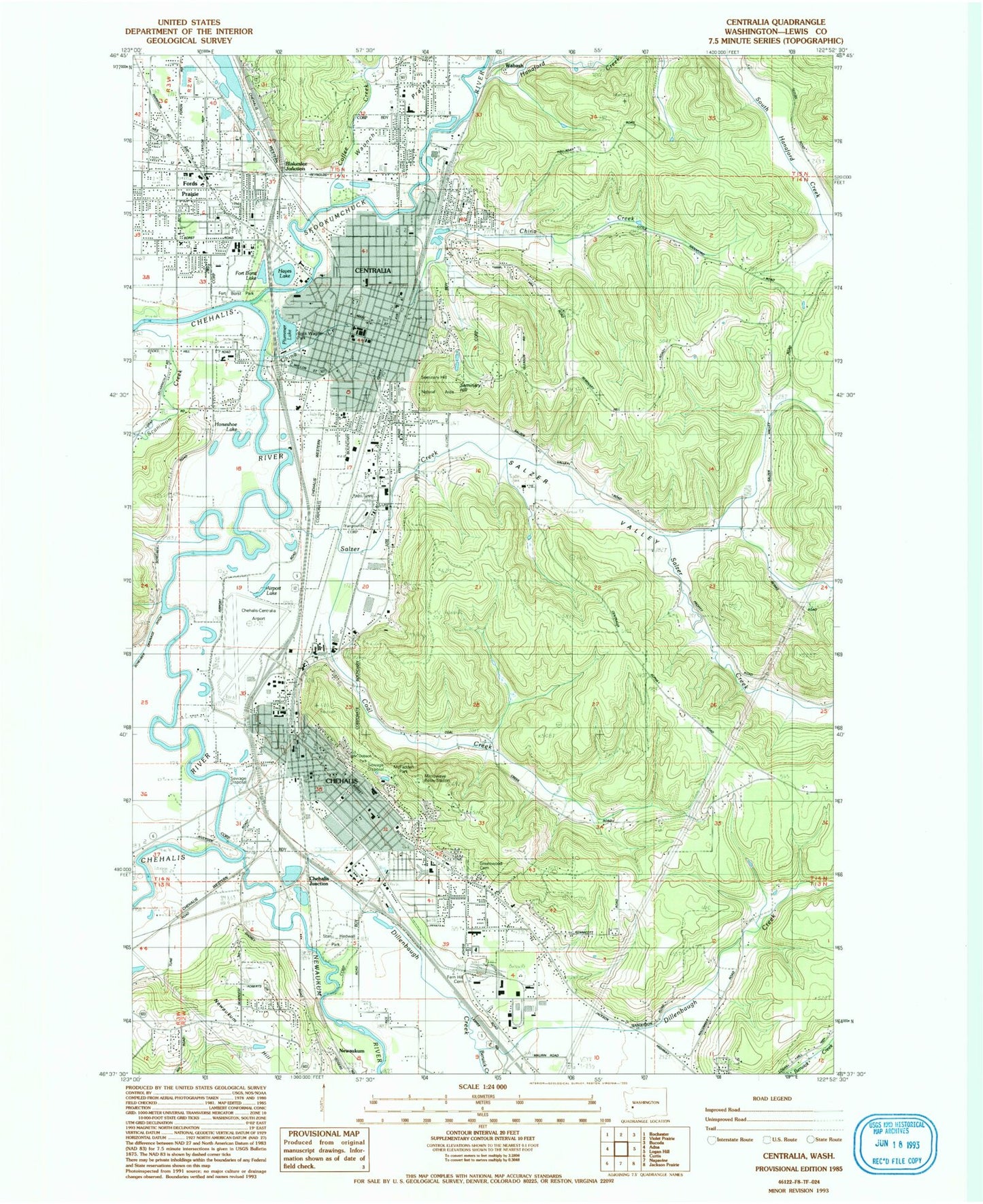 Classic USGS Centralia Washington 7.5'x7.5' Topo Map Image