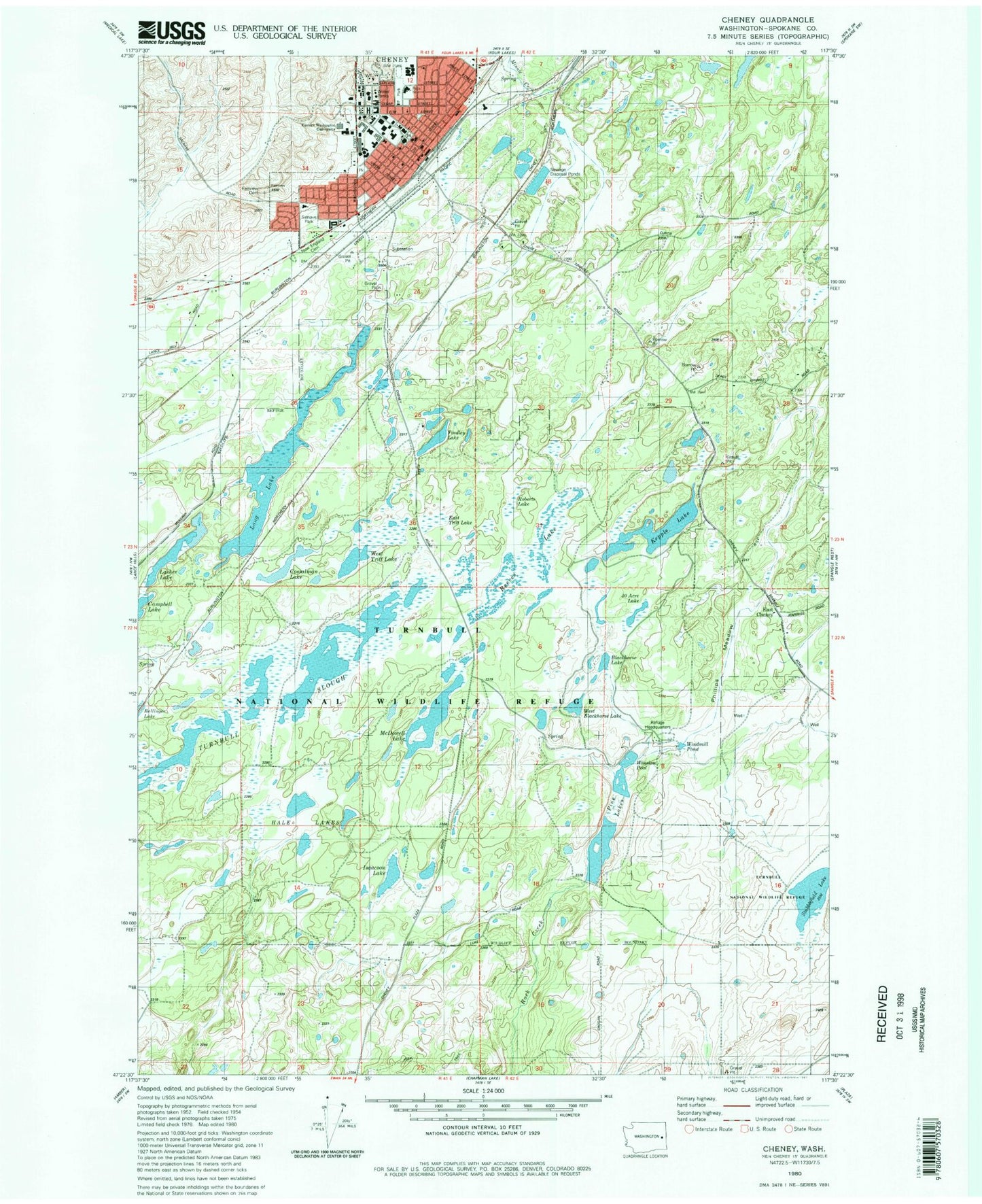 Classic USGS Cheney Washington 7.5'x7.5' Topo Map Image
