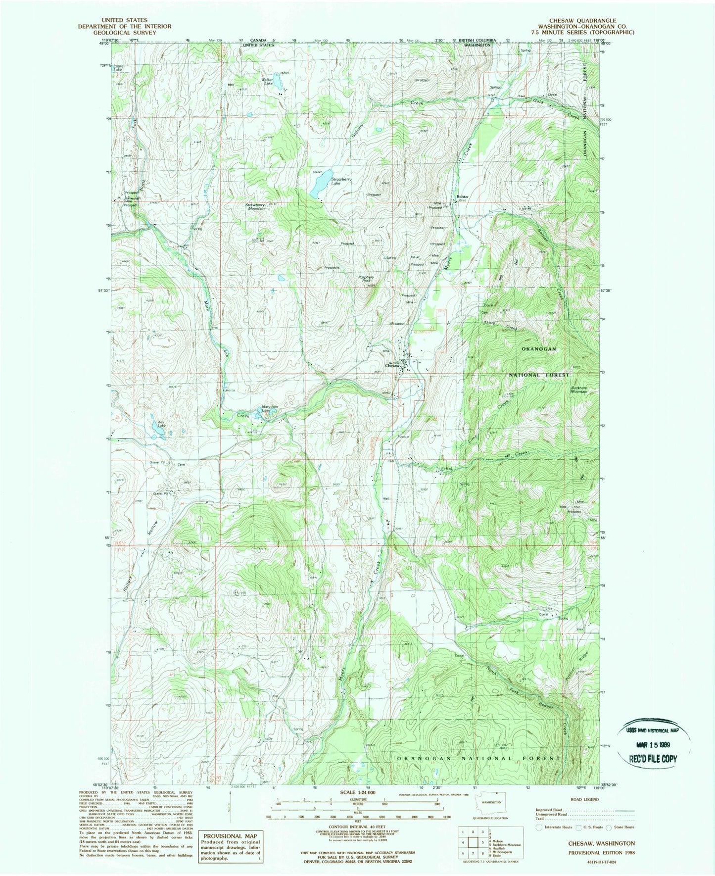 Classic USGS Chesaw Washington 7.5'x7.5' Topo Map Image