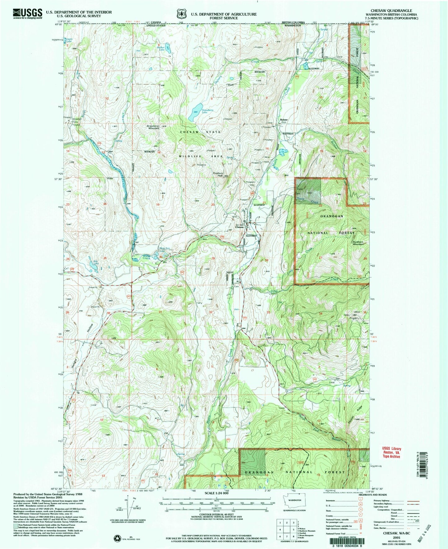 Classic USGS Chesaw Washington 7.5'x7.5' Topo Map Image