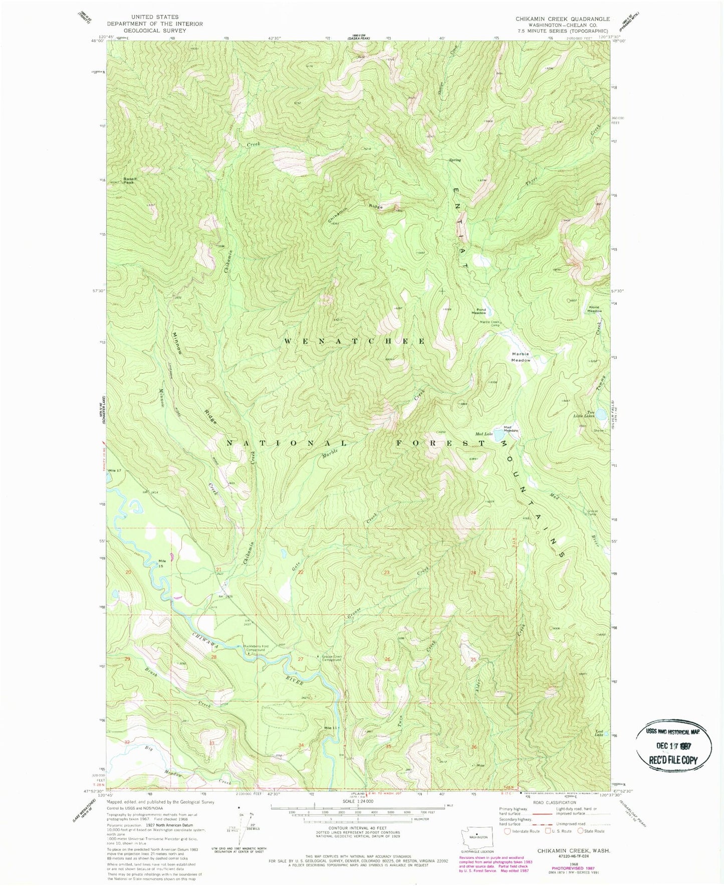 Classic USGS Chikamin Creek Washington 7.5'x7.5' Topo Map Image