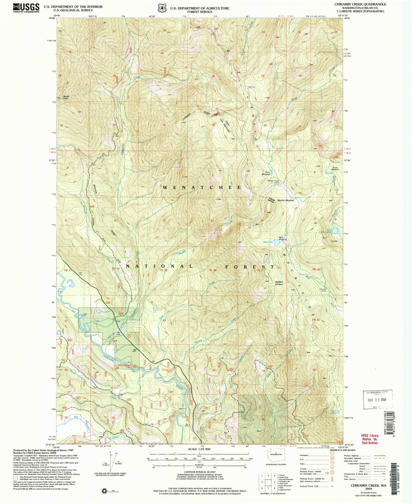 Classic USGS Chikamin Creek Washington 7.5'x7.5' Topo Map Image